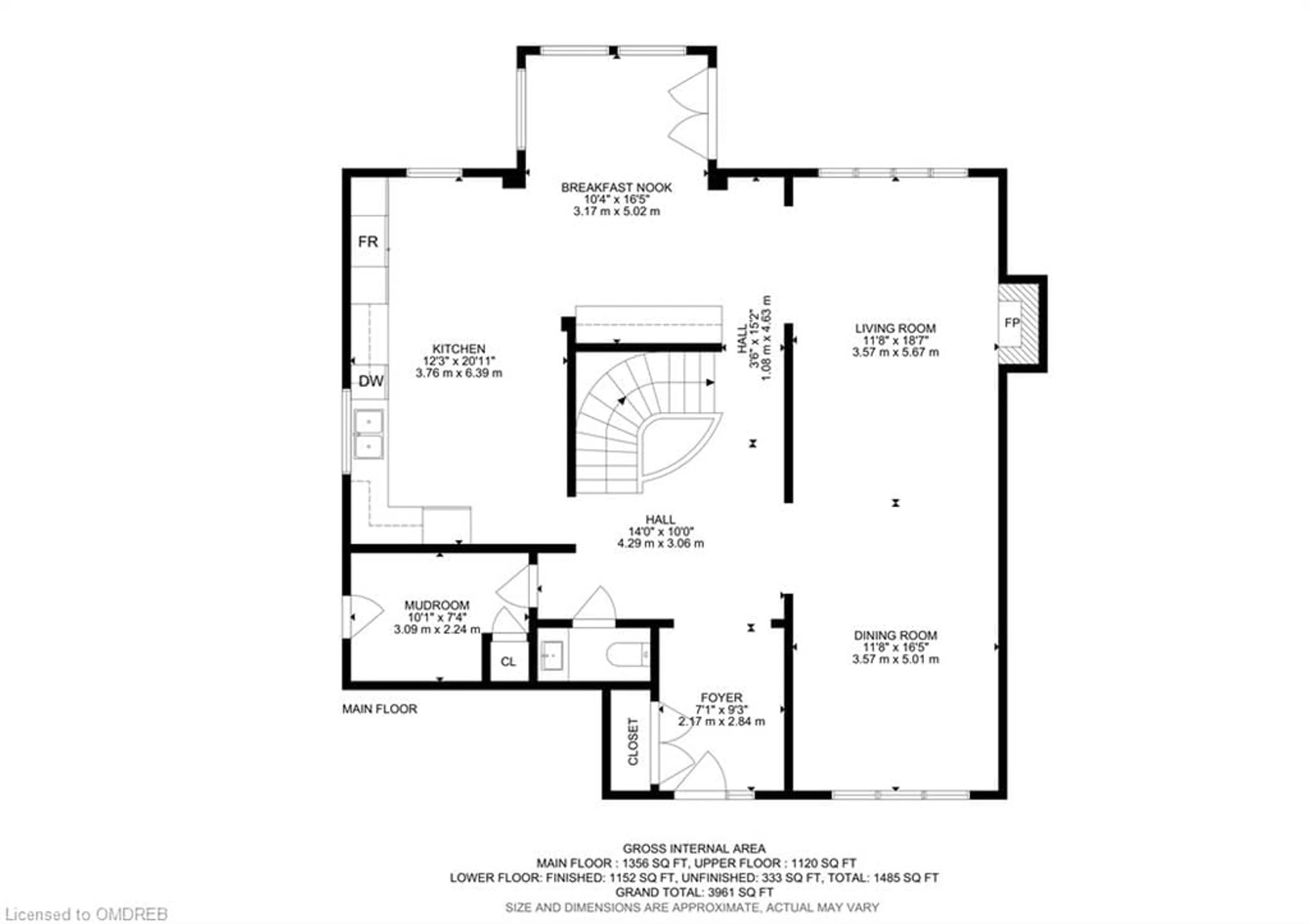 Floor plan for 291 Randall Cres, Milton Ontario L9T 4X6