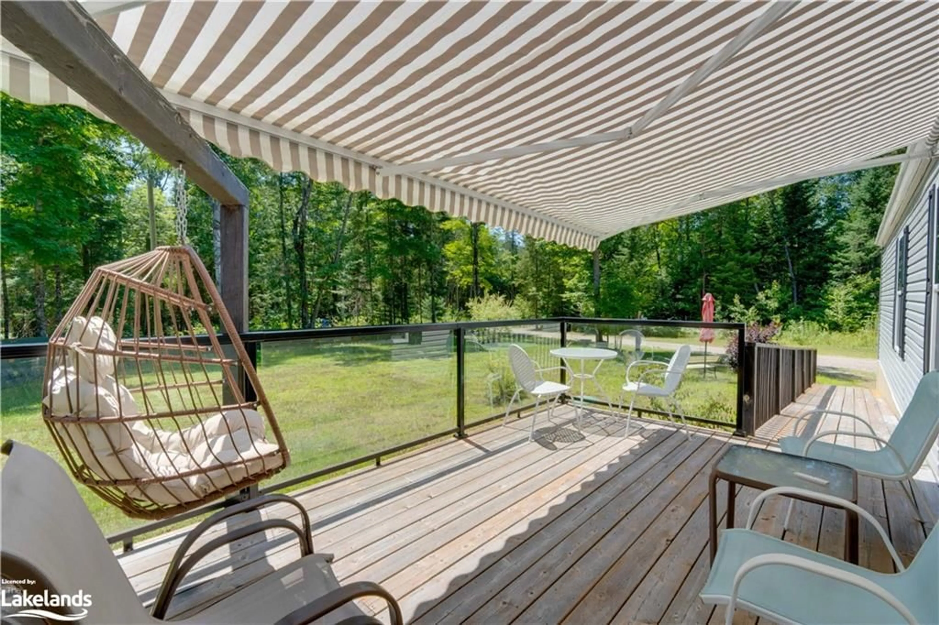 Patio, the fenced backyard for 676 Super Sign Road, Emsdale Ontario P0A 1J0