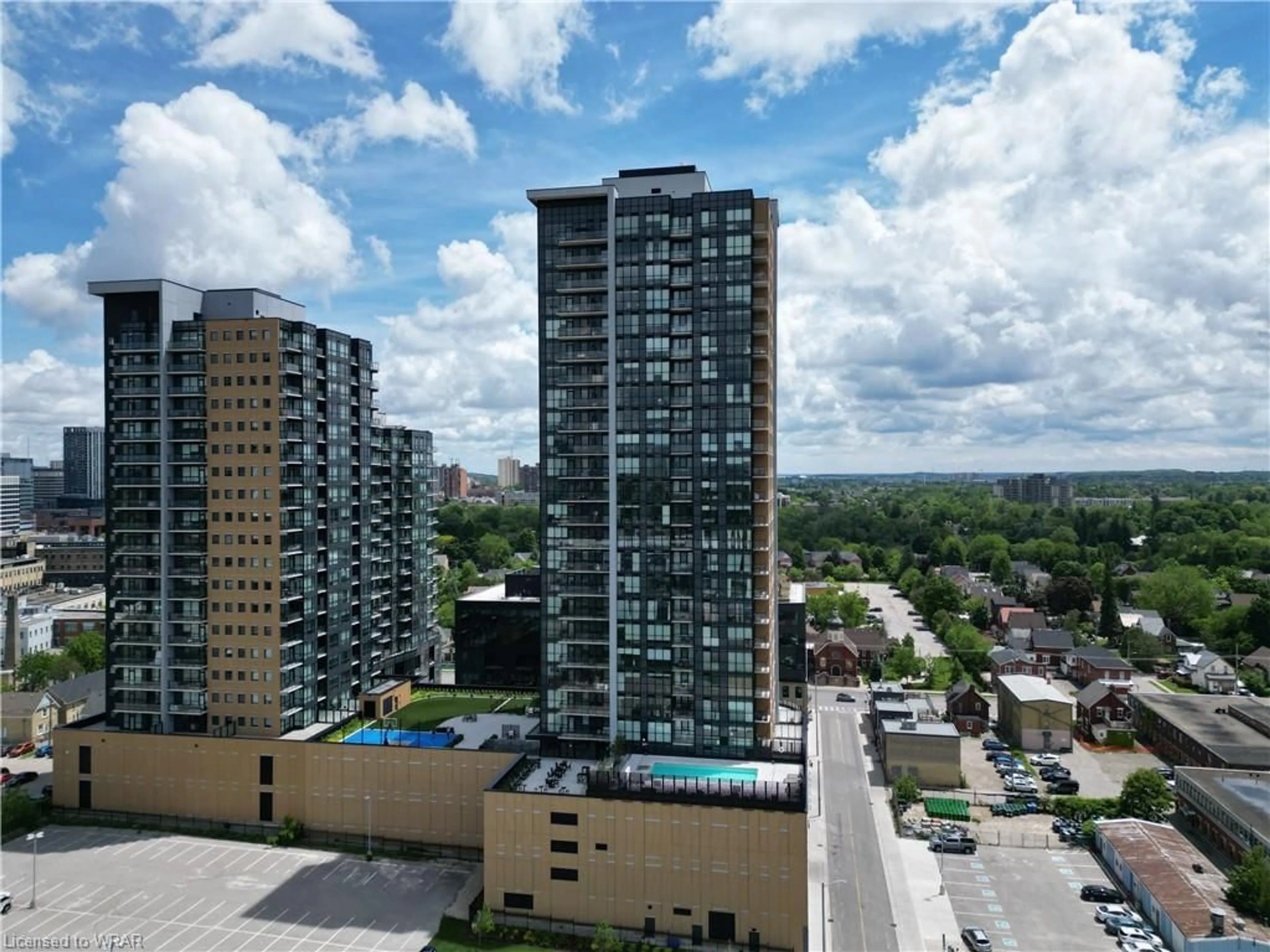 A pic from exterior of the house or condo, the view of city buildings for 108 Garment St #1803, Kitchener Ontario N2G 0E2