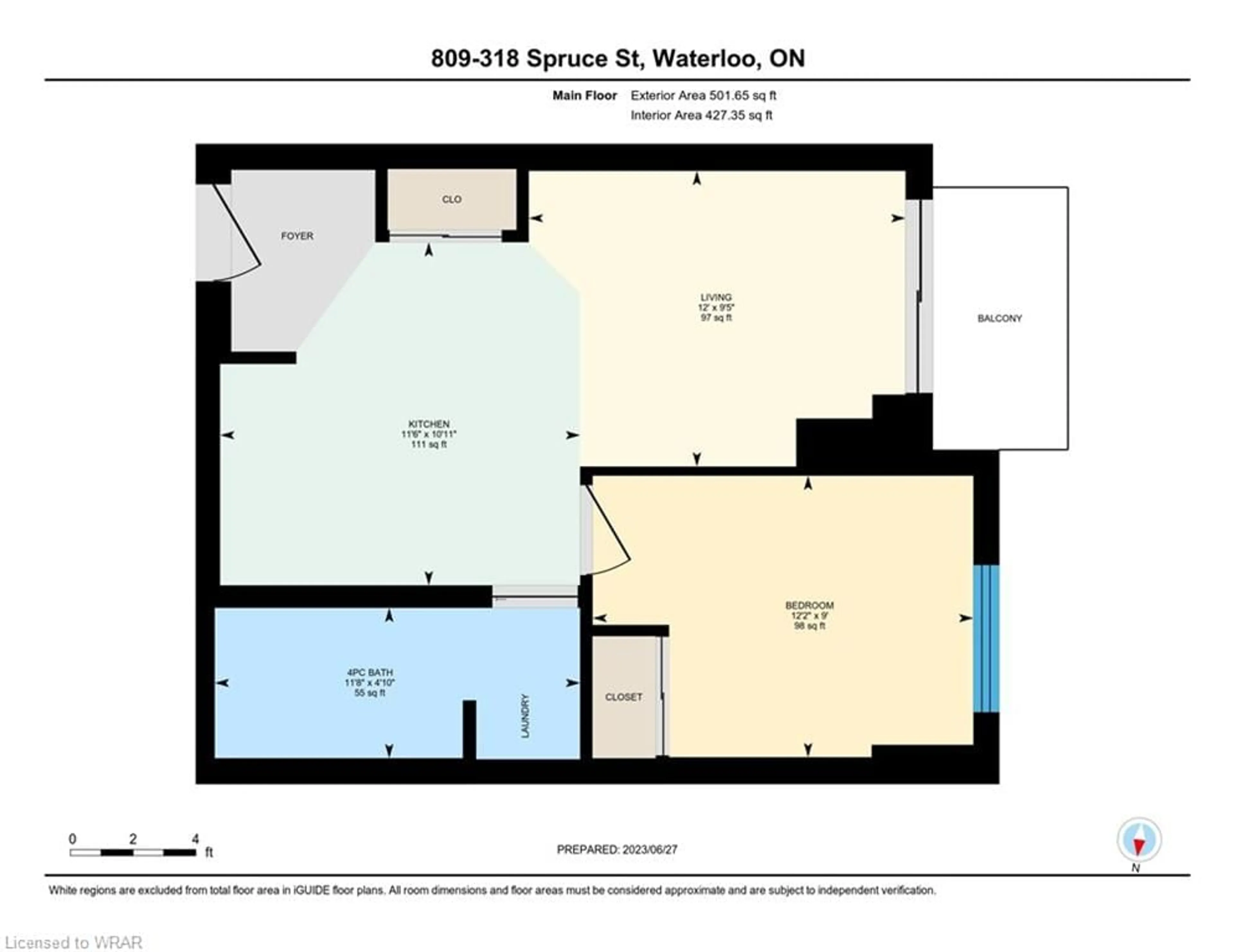 Floor plan for 318 Spruce St #809, Waterloo Ontario N2L 3M7