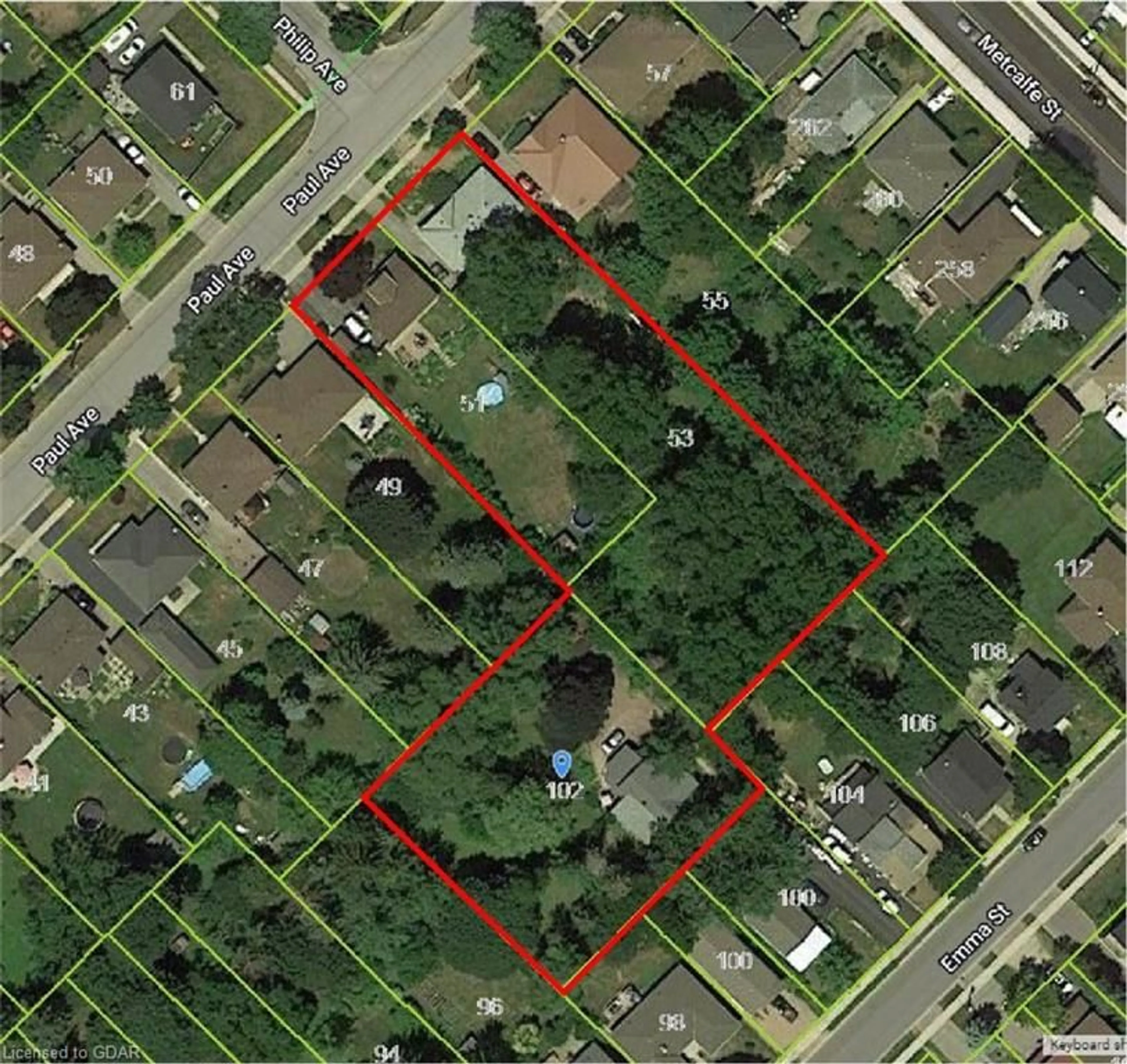 Picture of a map for 102 Emma St, Guelph Ontario N1E 1T8