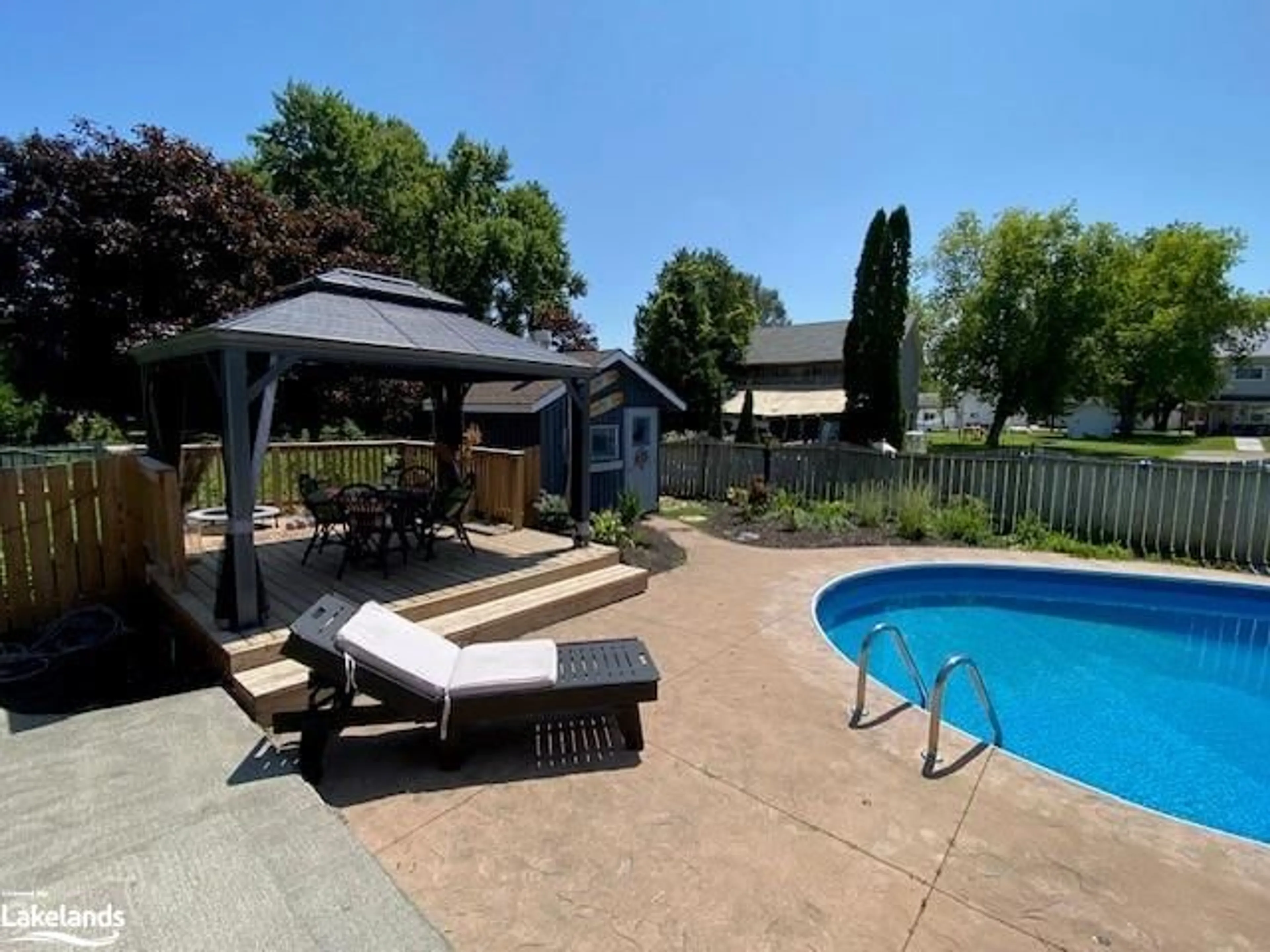 Patio, the fenced backyard for 201 Point St, Stayner Ontario L0M 1S0