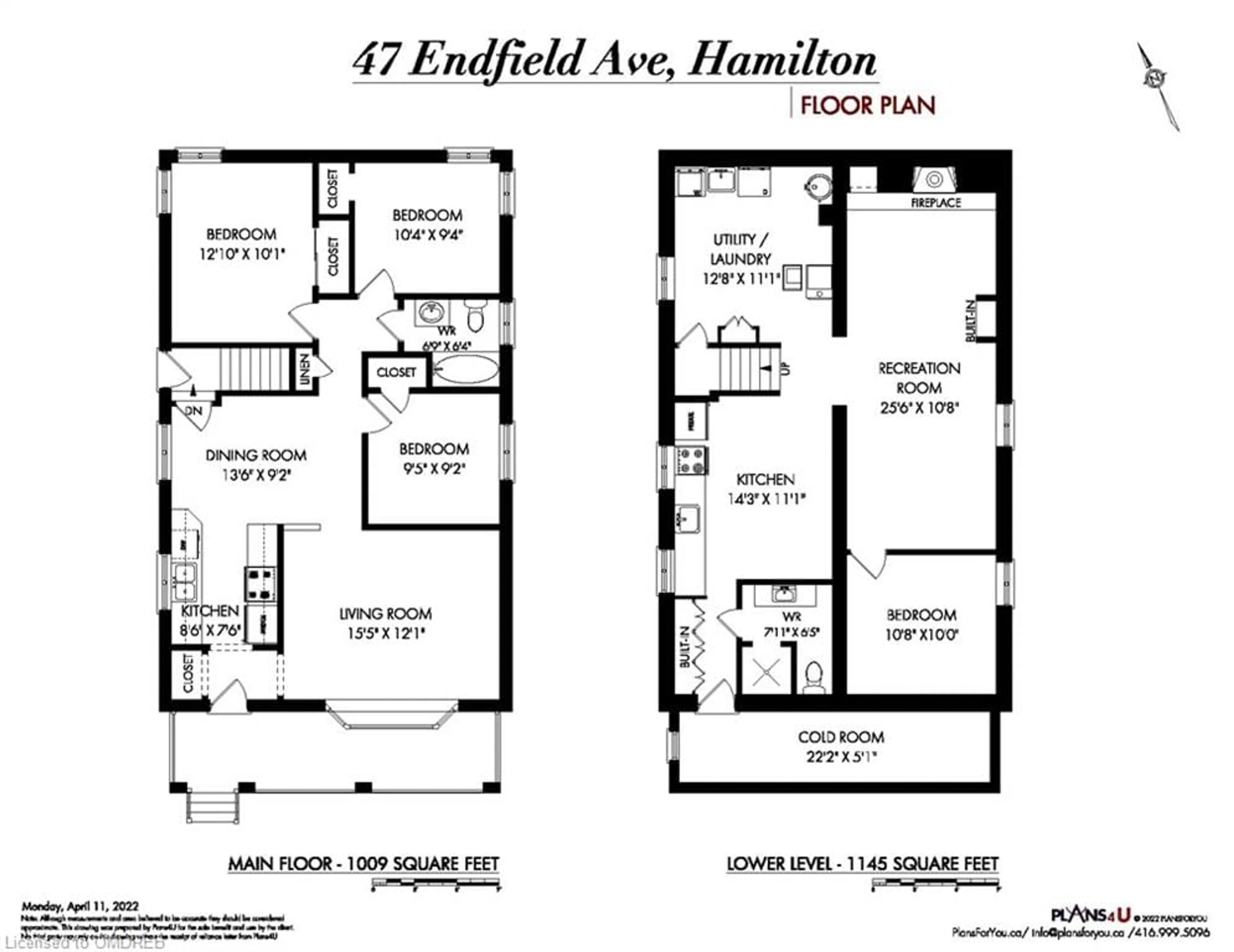 Floor plan for 47 Endfield Ave, Hamilton Ontario L8T 2L3