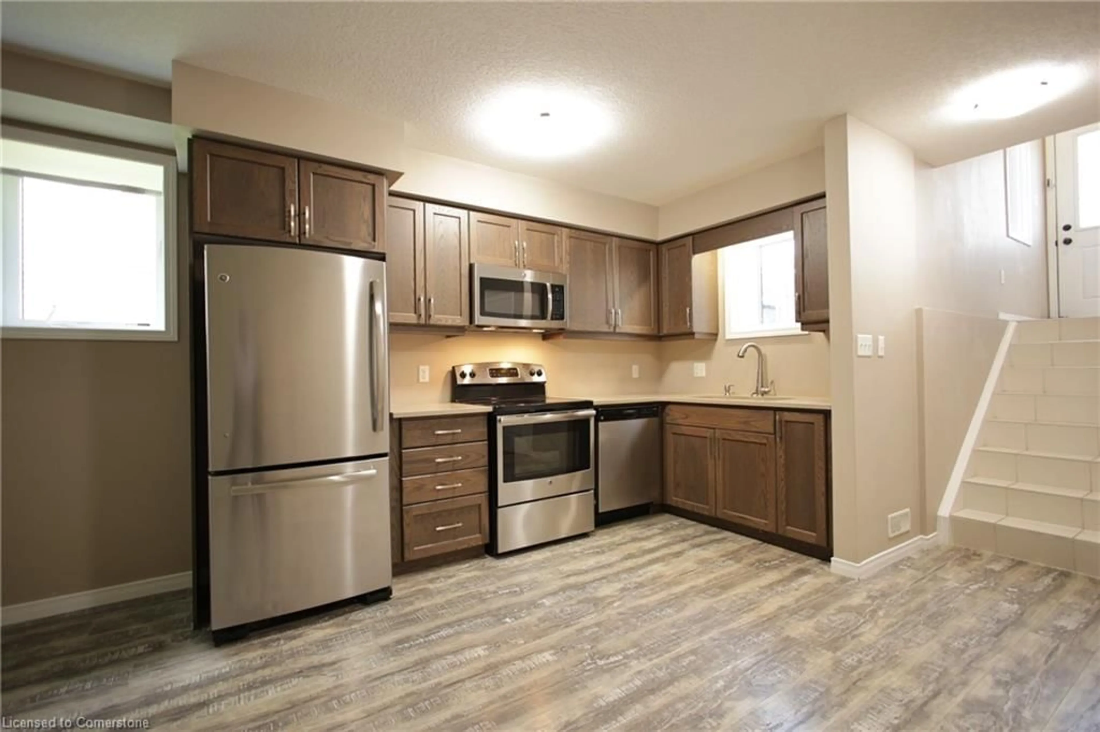 Standard kitchen, wood floors, cottage for 388 Old Huron Rd #24D, Kitchener Ontario N2R 0J5