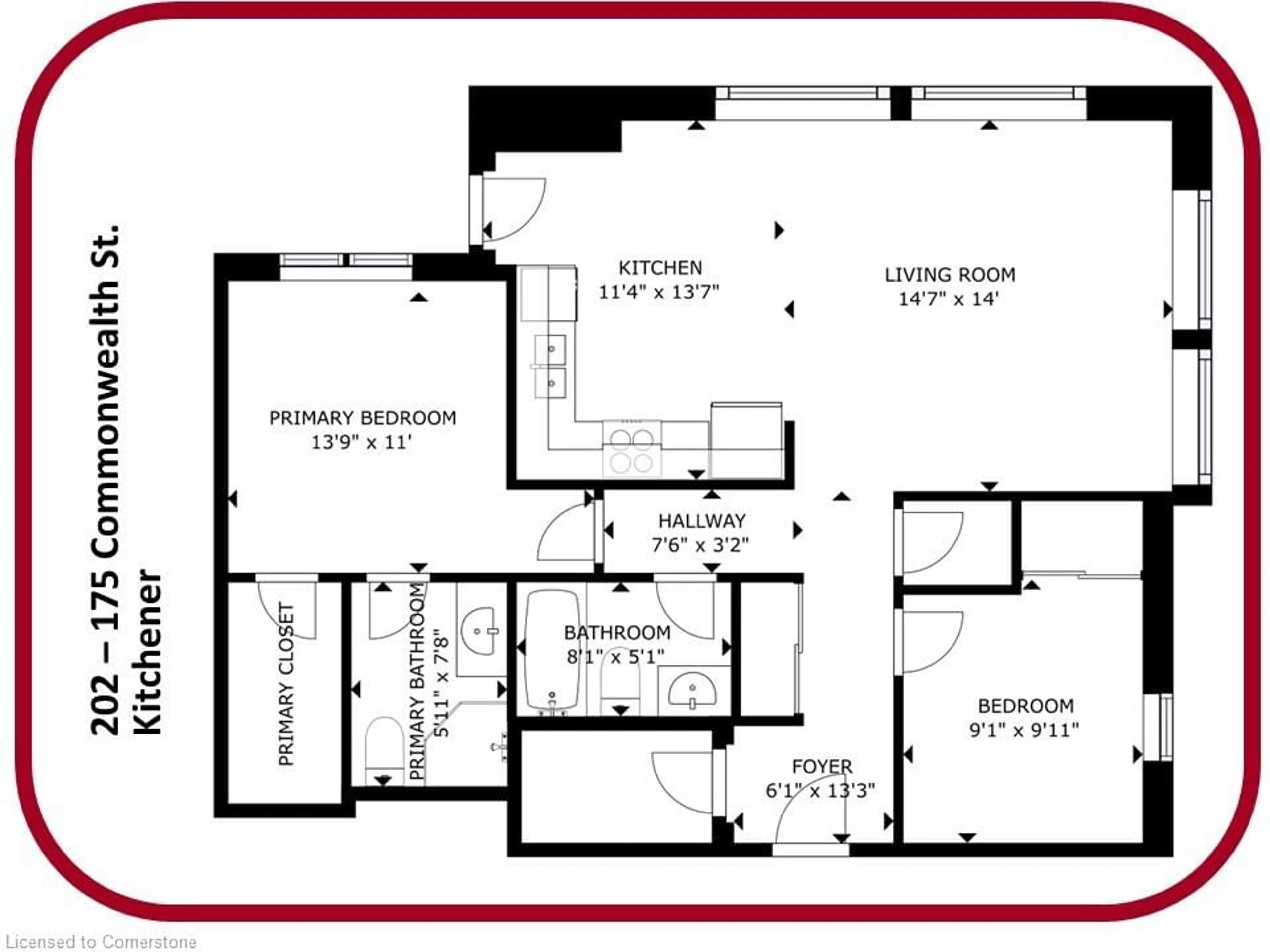 Floor plan for 175 Commonwealth St #202, Kitchener Ontario N2E 0H4