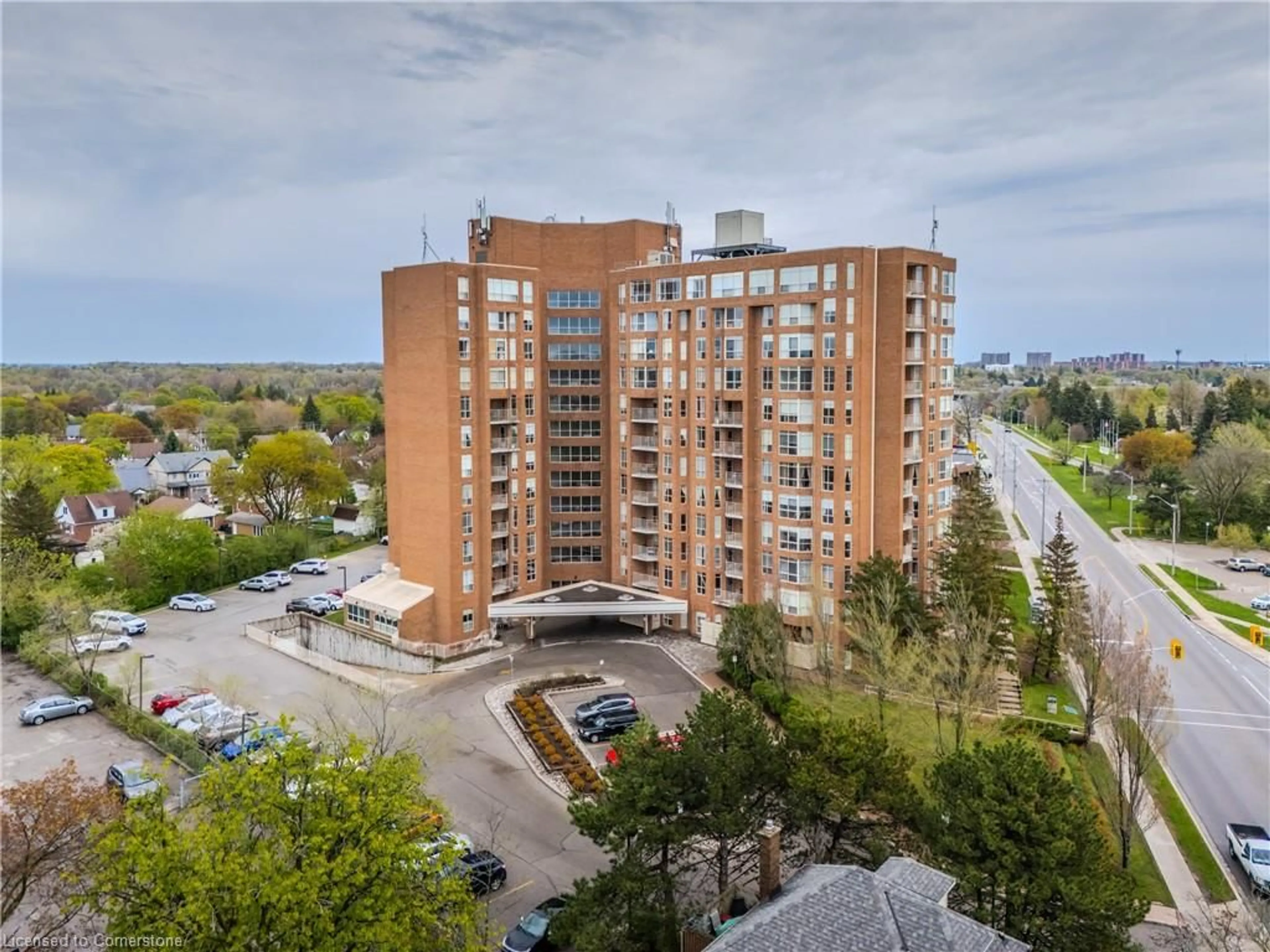 A pic from outside/outdoor area/front of a property/back of a property/a pic from drone, city buildings view from balcony for 1414 King St #409, Kitchener Ontario N2G 4T8