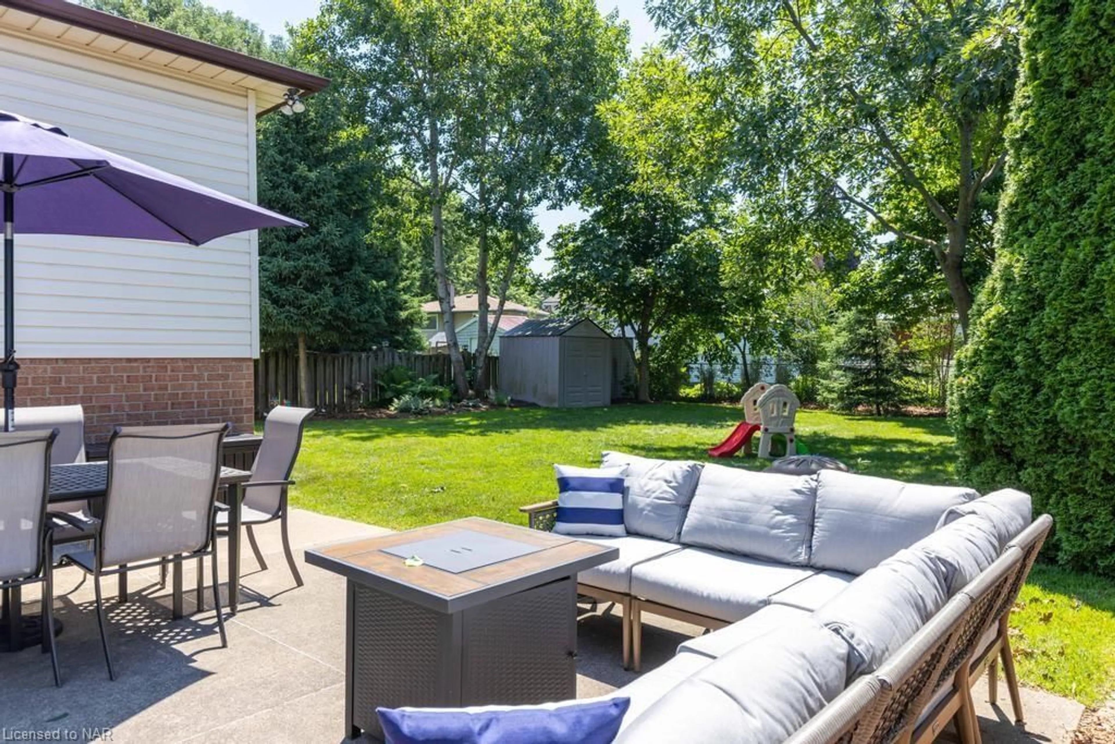 Patio, the fenced backyard for 6195 Delta Dr, Niagara Falls Ontario L2H 2H5