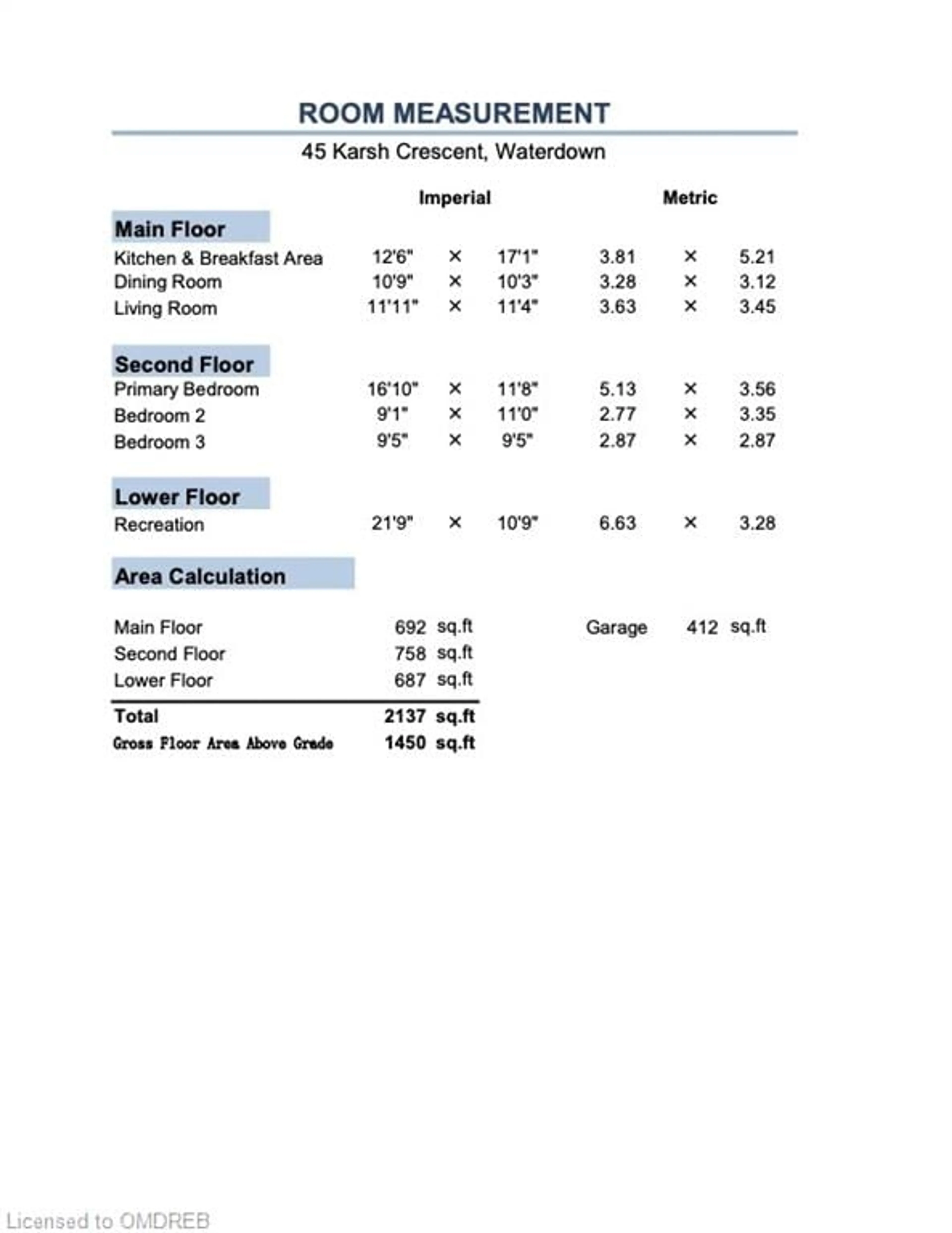 Floor plan for 45 Karsh Cres, Hamilton Ontario L0R 2H5