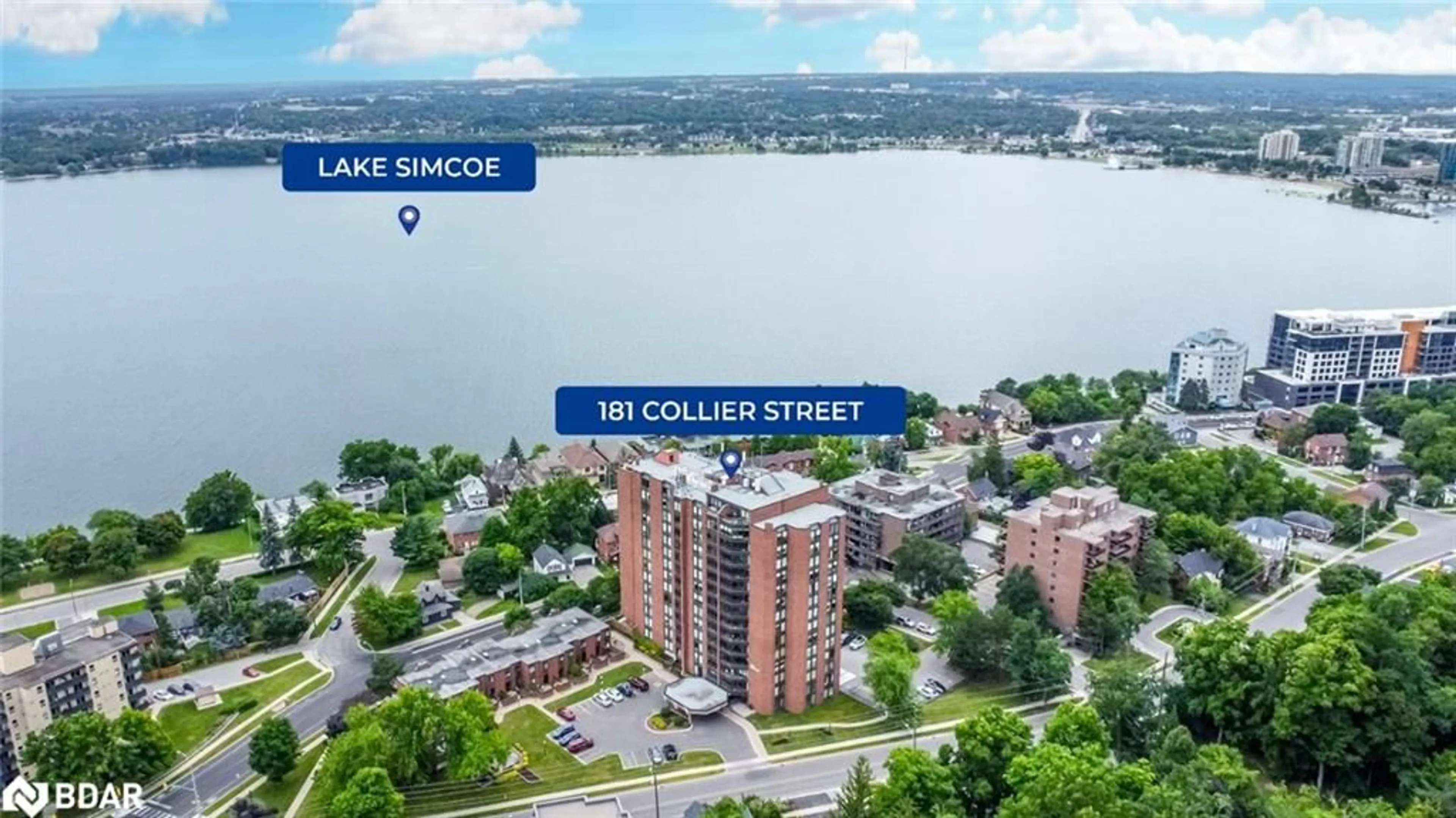 A pic from exterior of the house or condo, lake for 181 Collier St #206, Barrie Ontario L4M 5L6