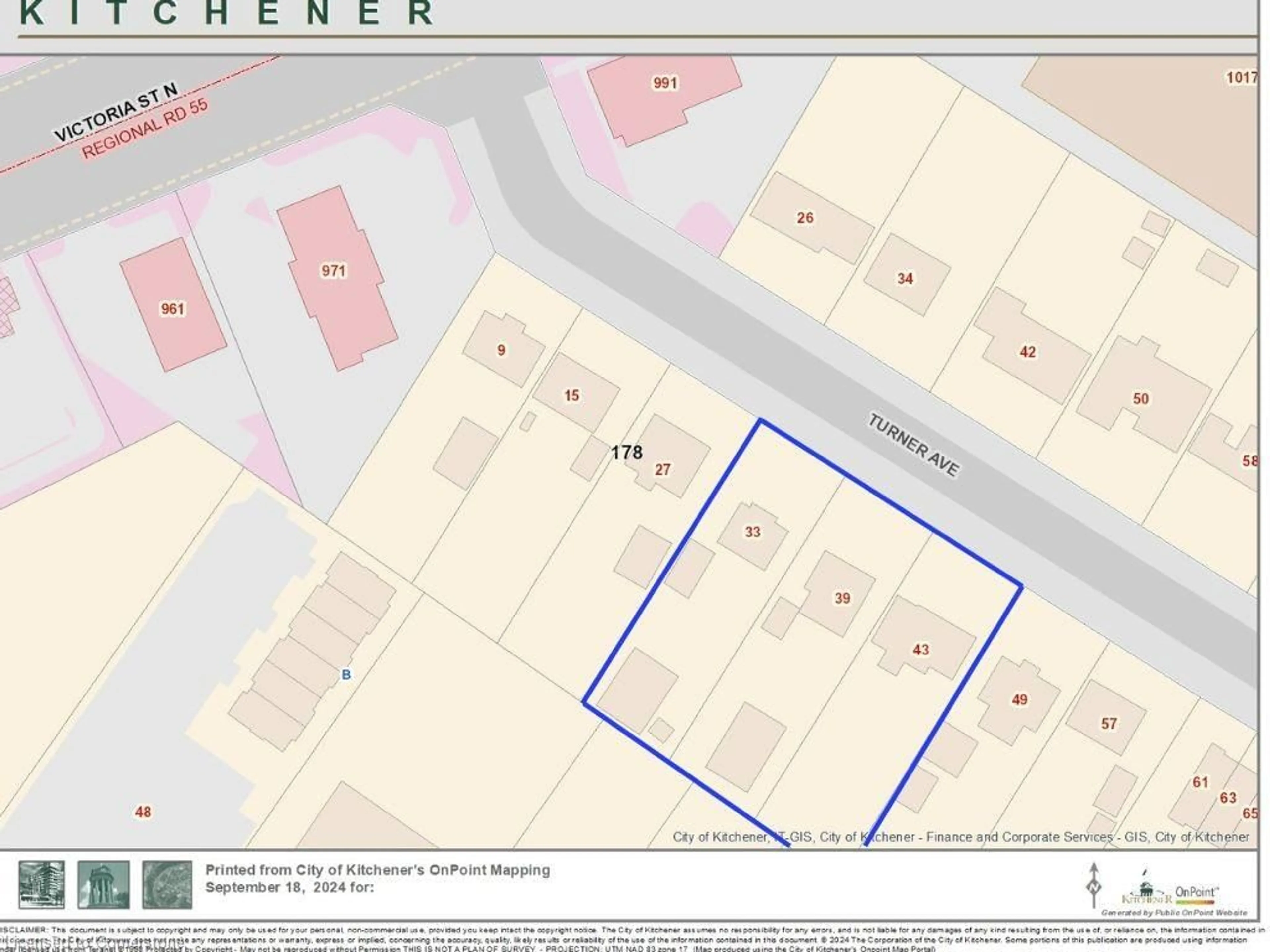 Picture of a map for 39,43 Turner Ave, Kitchener Ontario N2B 2C8