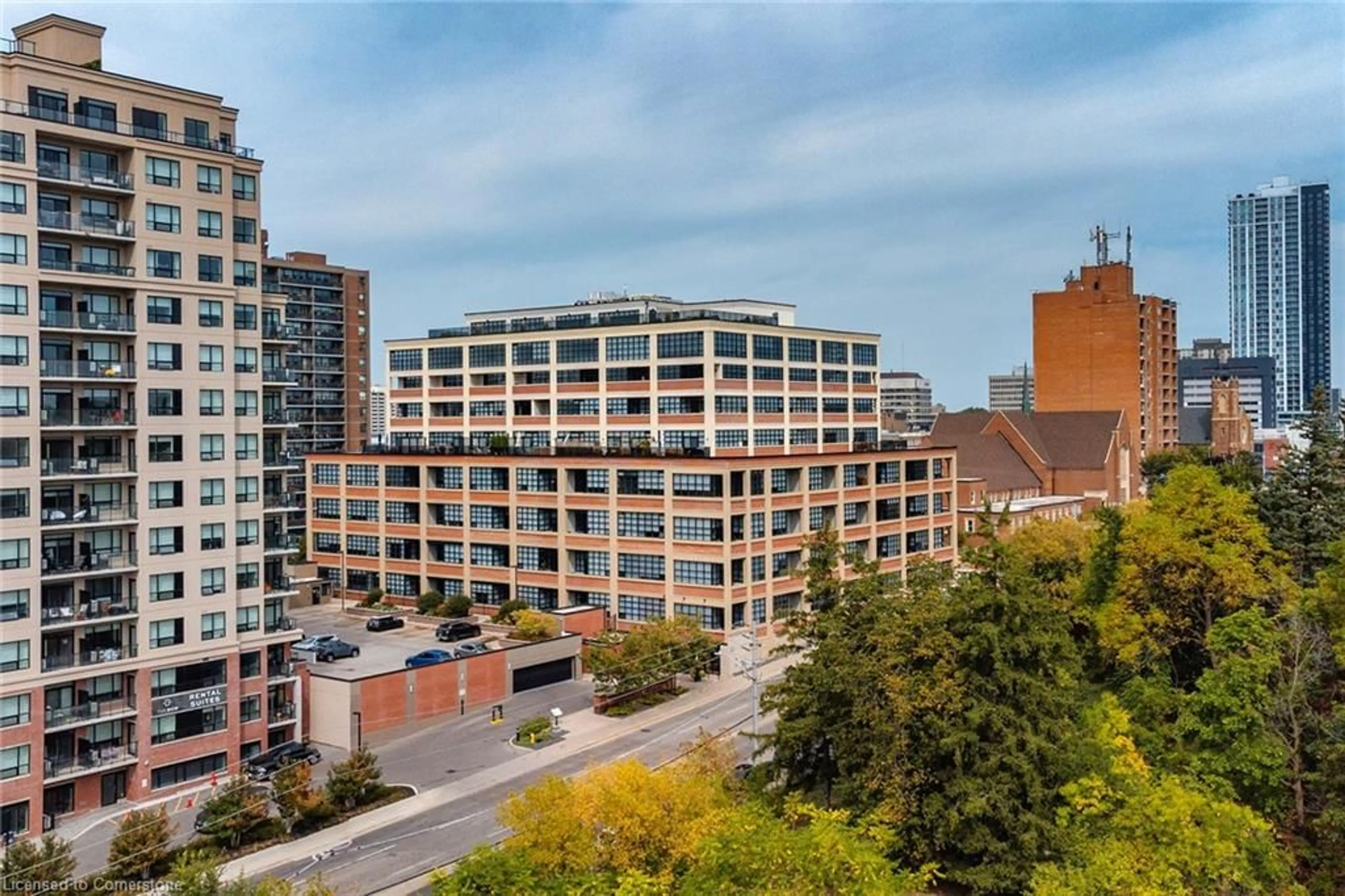 A pic from exterior of the house or condo, the view of city buildings for 112 Benton St #322, Kitchener Ontario N2G 3H6