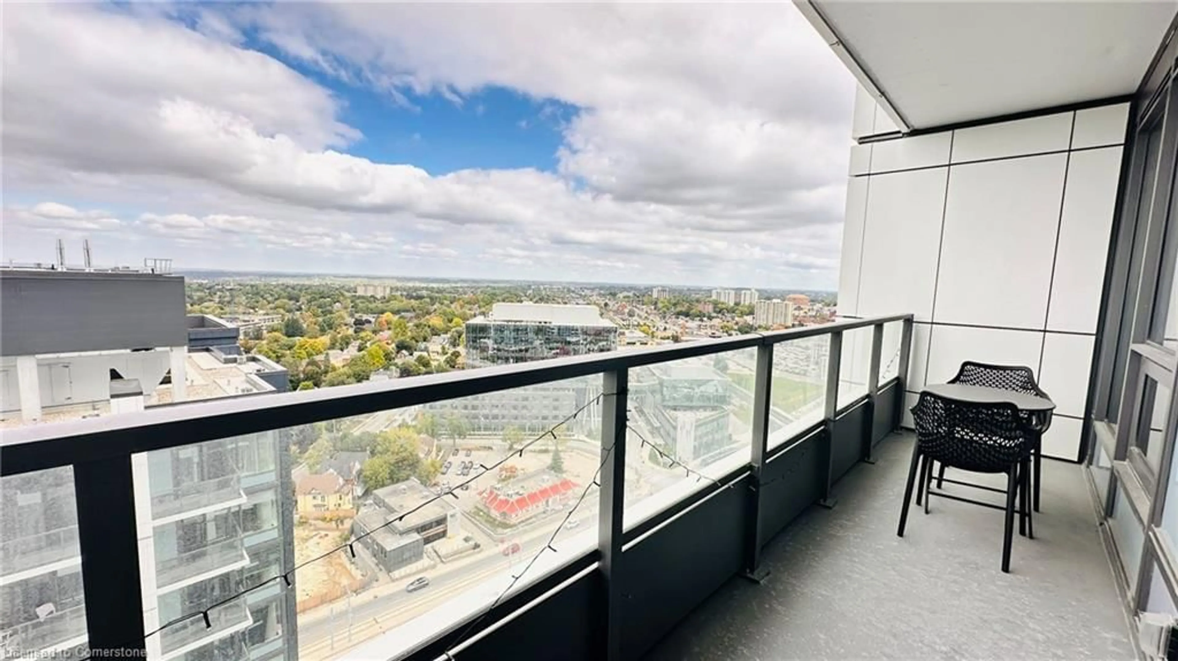 Balcony in the apartment, the view of city buildings for 15 Wellington St #2201, Waterloo Ontario N2G 0E4