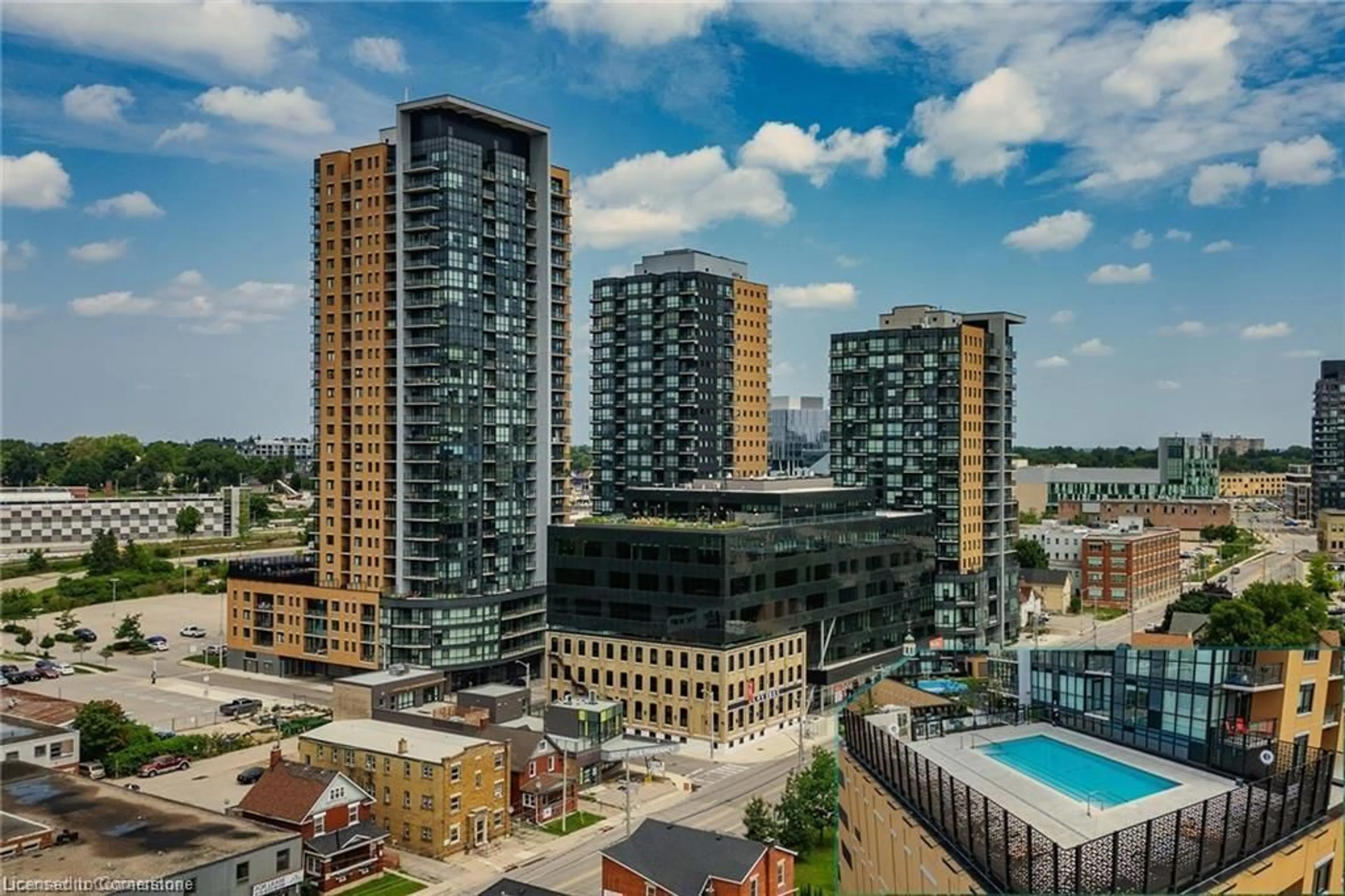 A pic from exterior of the house or condo, the view of city buildings for 108 Garment St #1405, Kitchener Ontario N2G 0E2