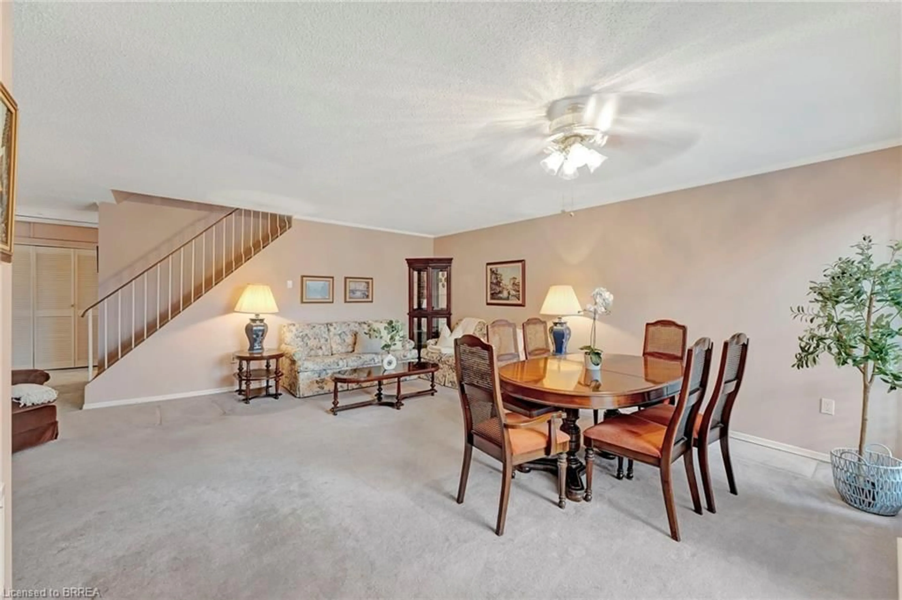 Dining room, carpet floors, cottage for 36 Hayhurst Rd #146, Brantford Ontario N3R 6Y9