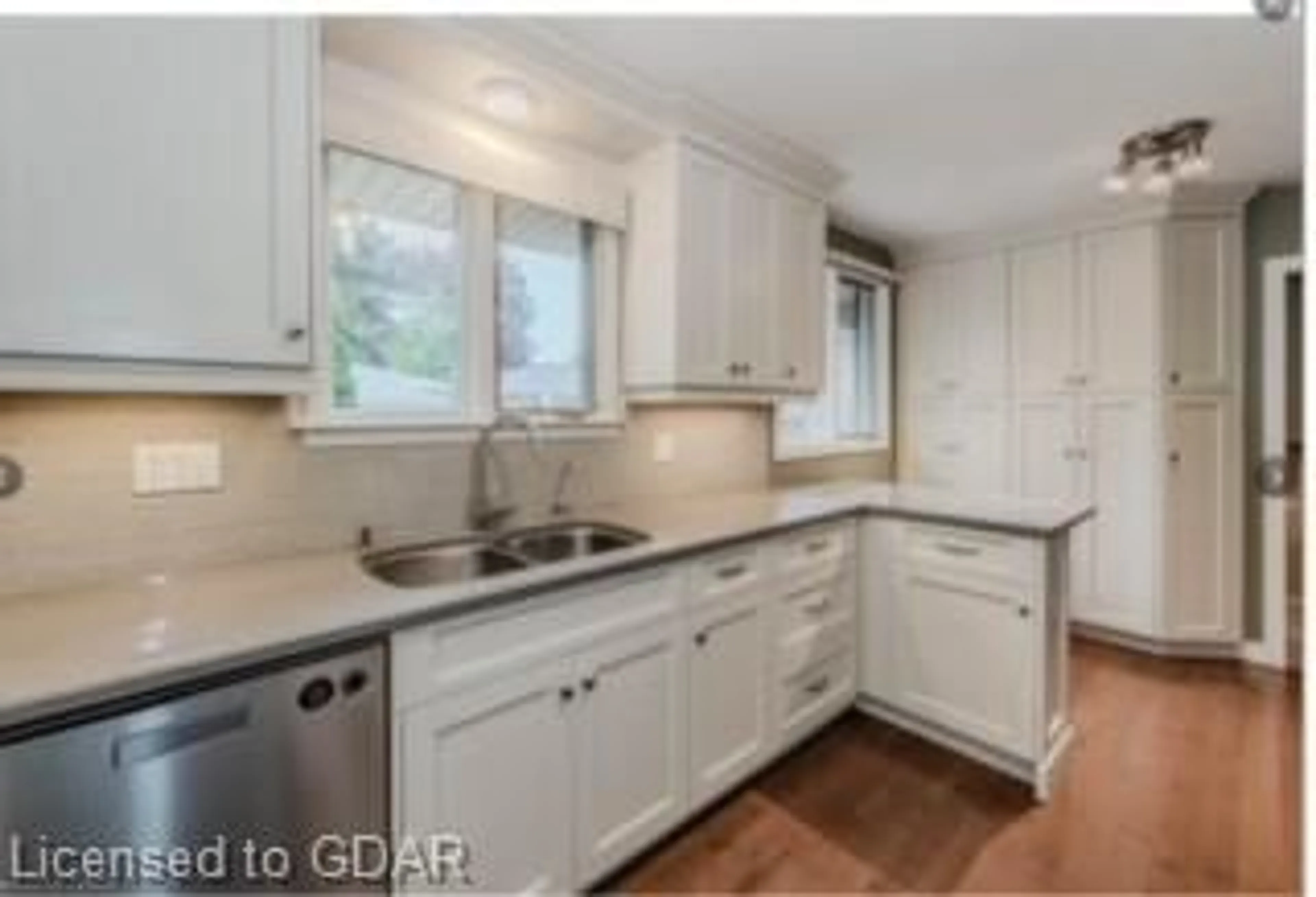 Kitchen, wood floors, cottage for 94 Glenburnie Dr, Guelph Ontario N1E 4C8