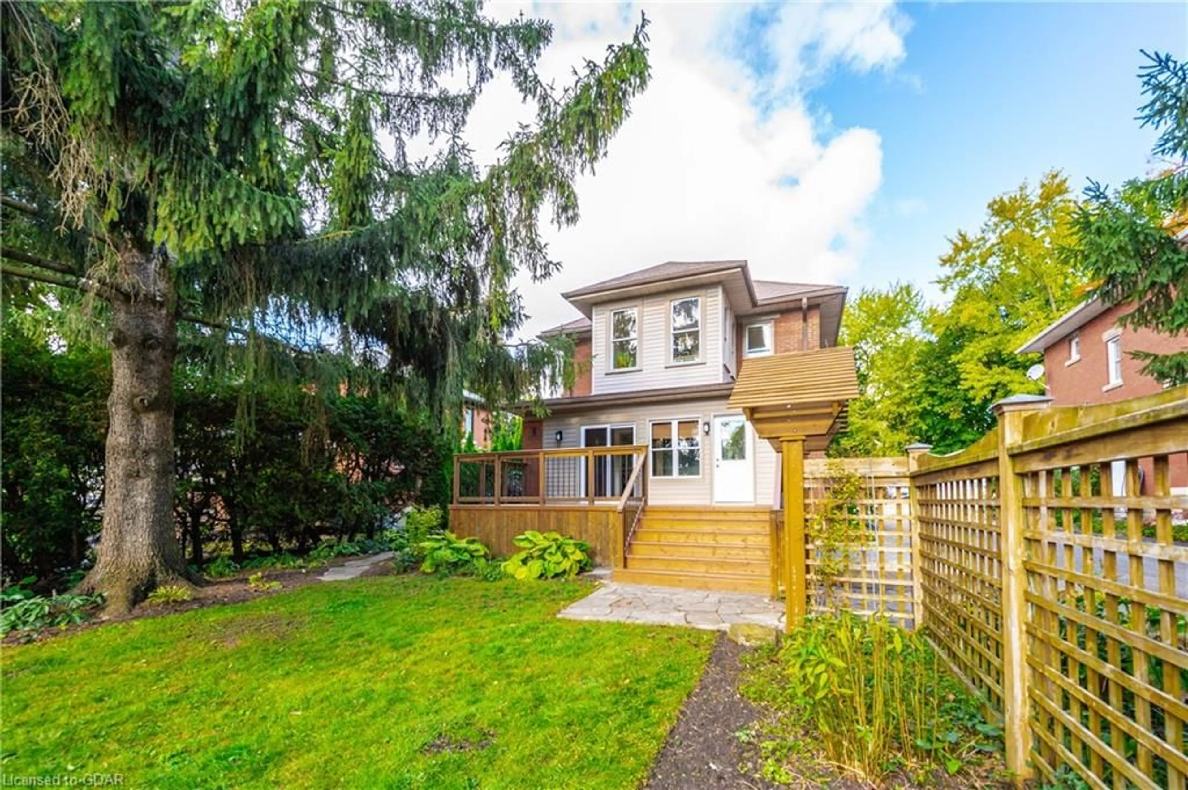 Frontside or backside of a home, the fenced backyard for 315 St Andrew St, Fergus Ontario N1M 1R3