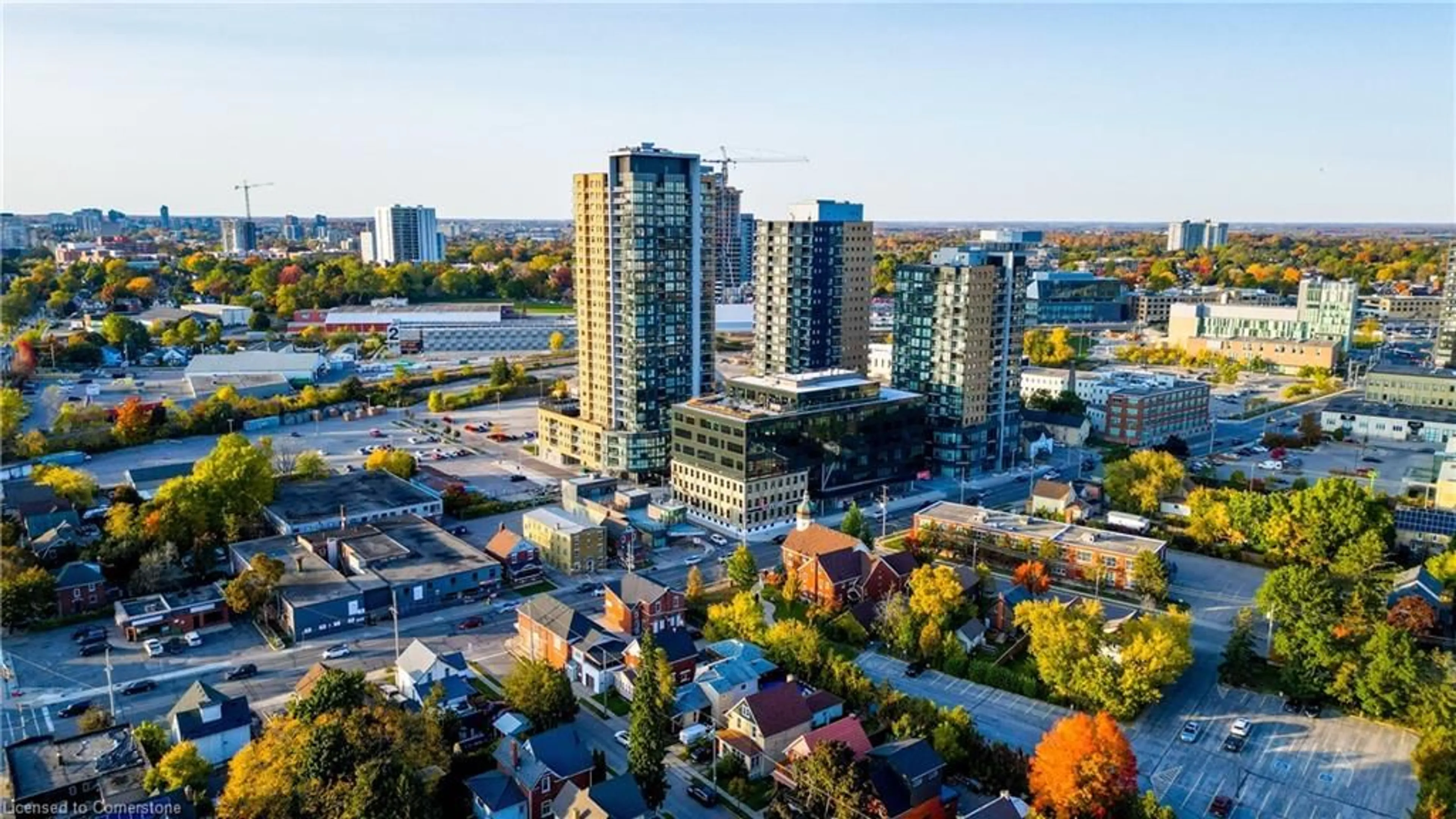 A pic from exterior of the house or condo, the view of city buildings for 108 Garment St #713, Kitchener Ontario N2G 0E2