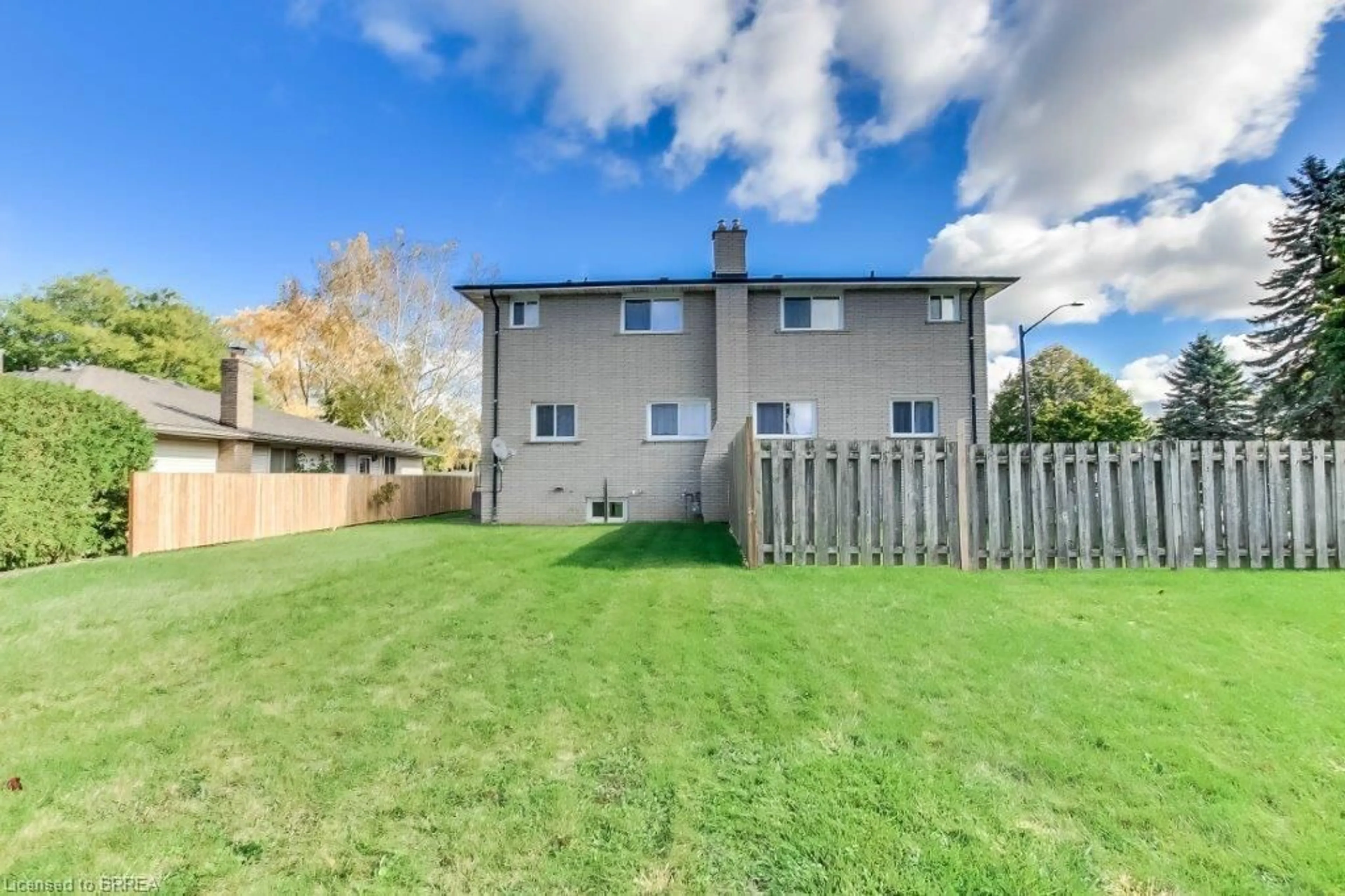 A pic from exterior of the house or condo, the fenced backyard for 31-33 Ivanhoe Rd, Brantford Ontario N3R 6V1