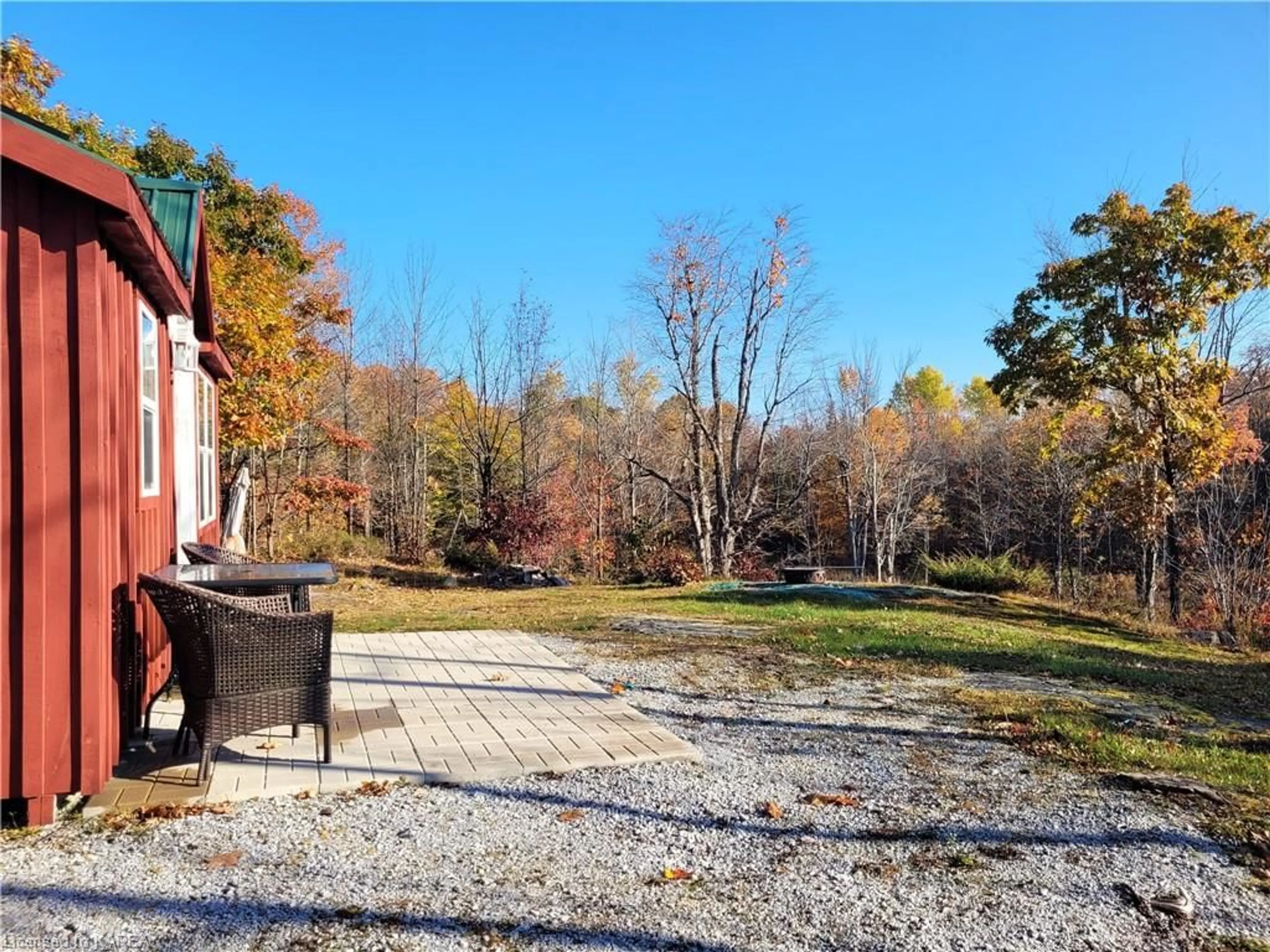 Patio, the fenced backyard for 839 Red Pine Lane, Maberly Ontario K0H 2B0