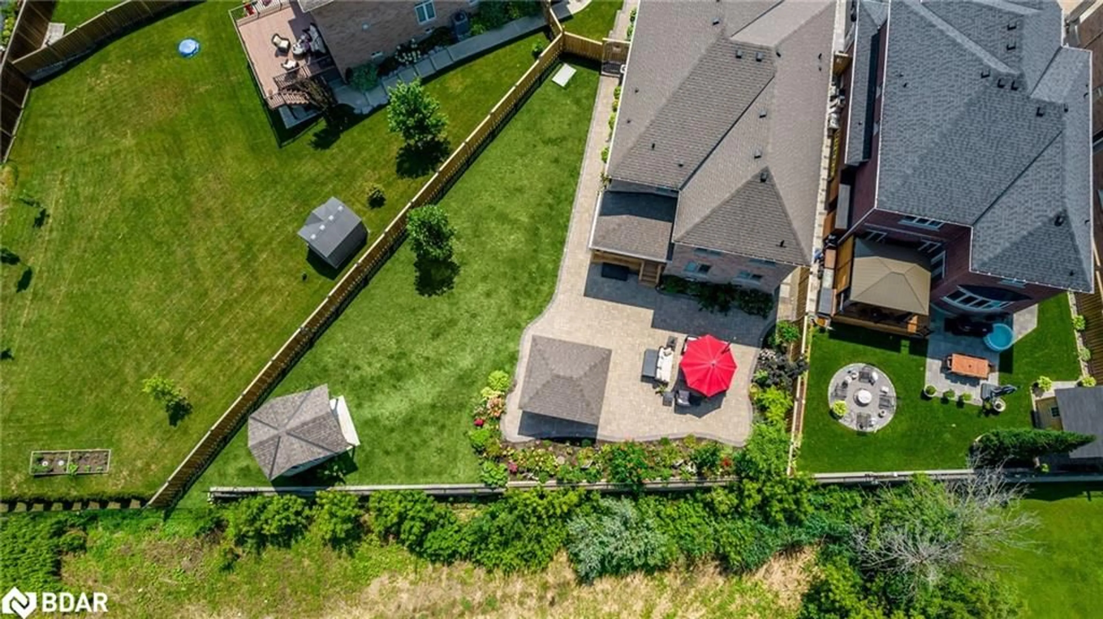 Patio, the fenced backyard for 40 Cayton Cres, Bradford Ontario L3Z 2A6