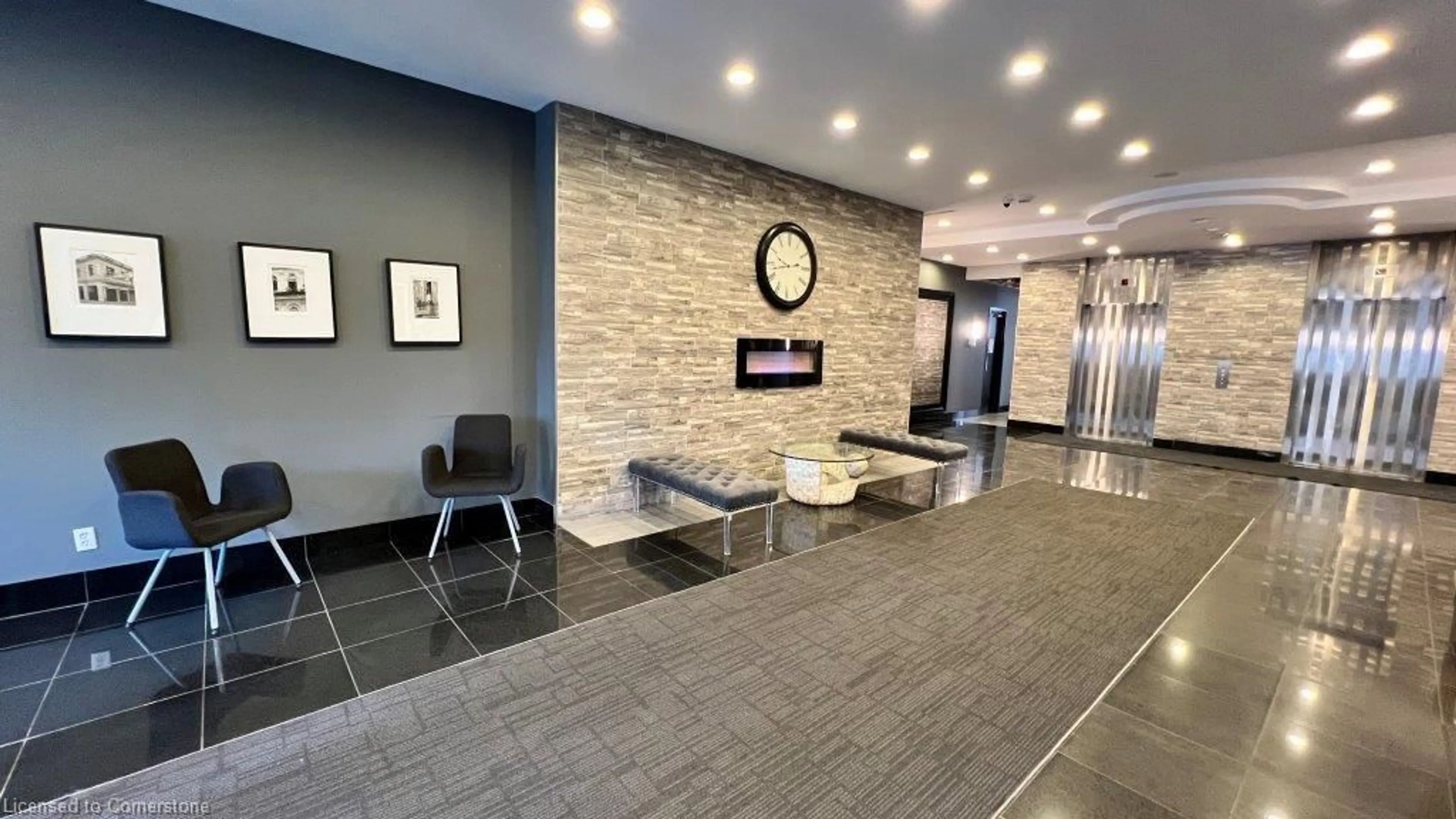 Indoor lobby, ceramic floors for 135 James St #1009, Hamilton Ontario L8P 2Z6