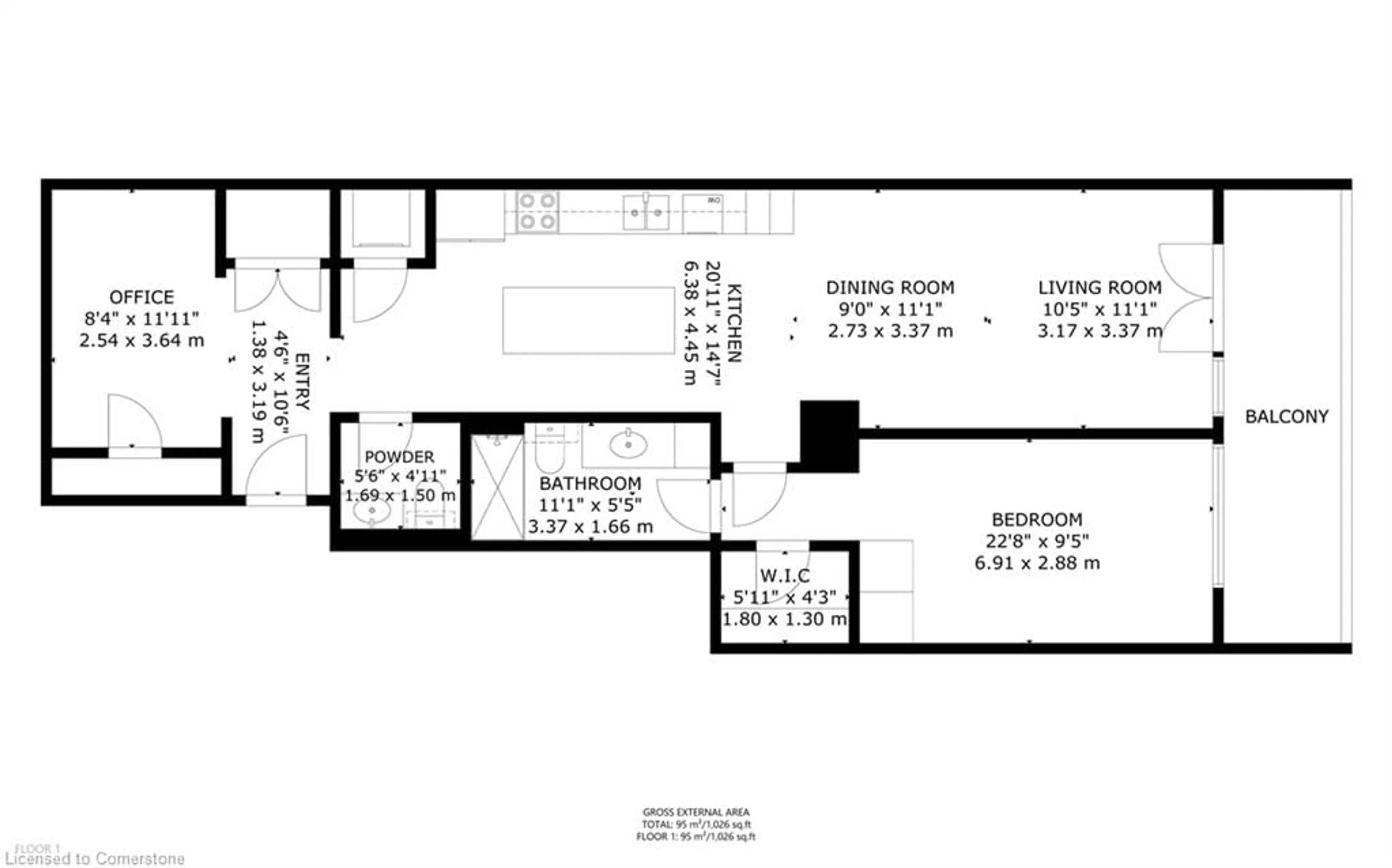 Floor plan for 34 Plains Rd #208, Burlington Ontario L7T 0B9