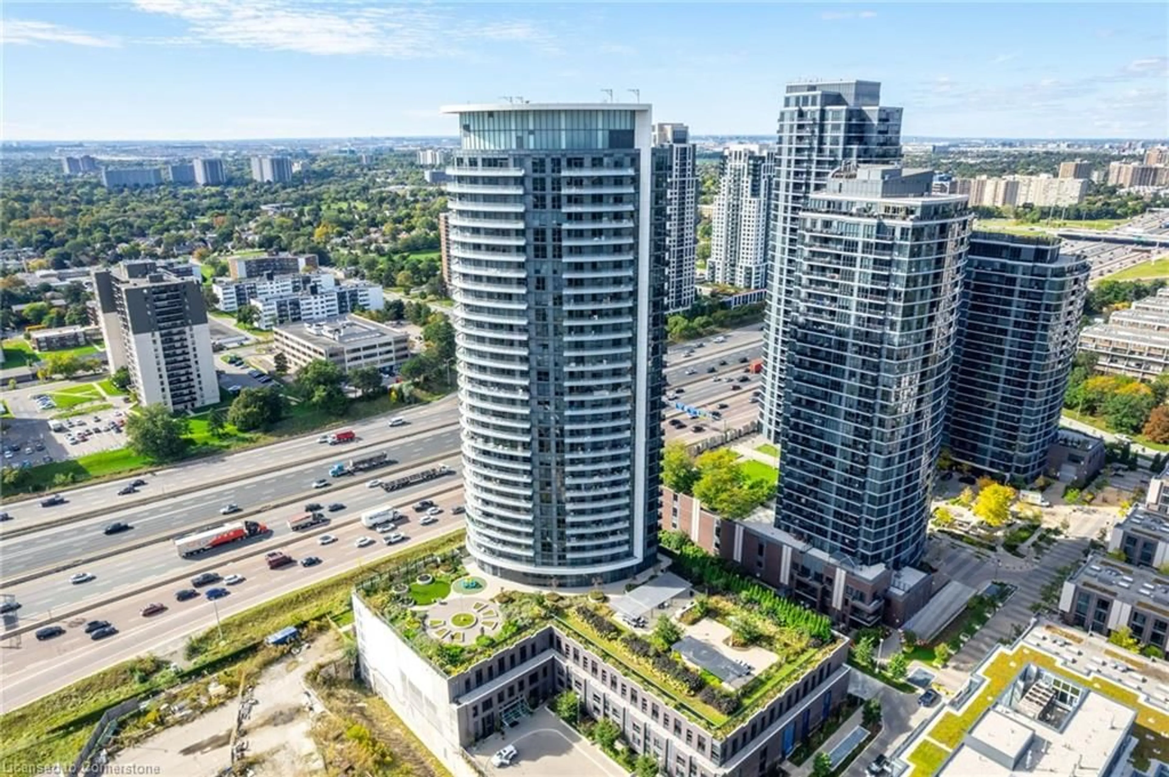 A pic from exterior of the house or condo, the view of city buildings for 30 Gibbs Rd #2302, Etobicoke Ontario M9B 0E4