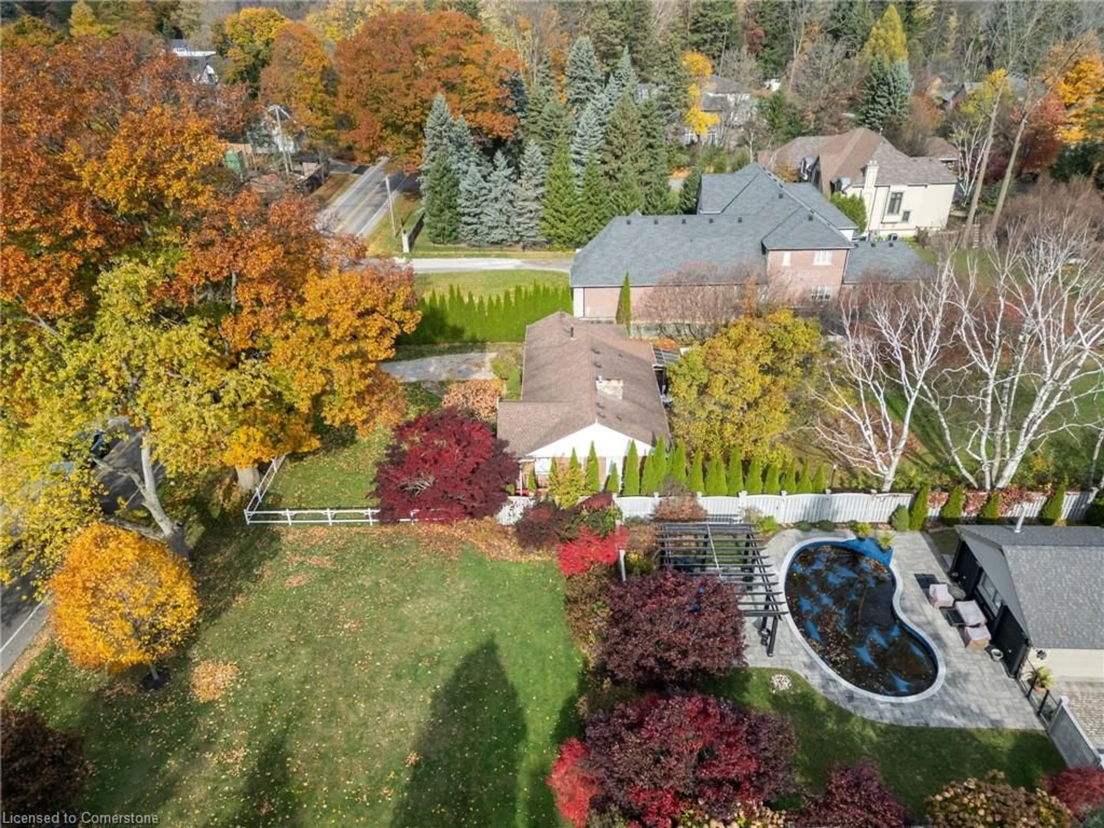 Frontside or backside of a home, the fenced backyard for 53 Lovers Lane, Ancaster Ontario L9G 1G5