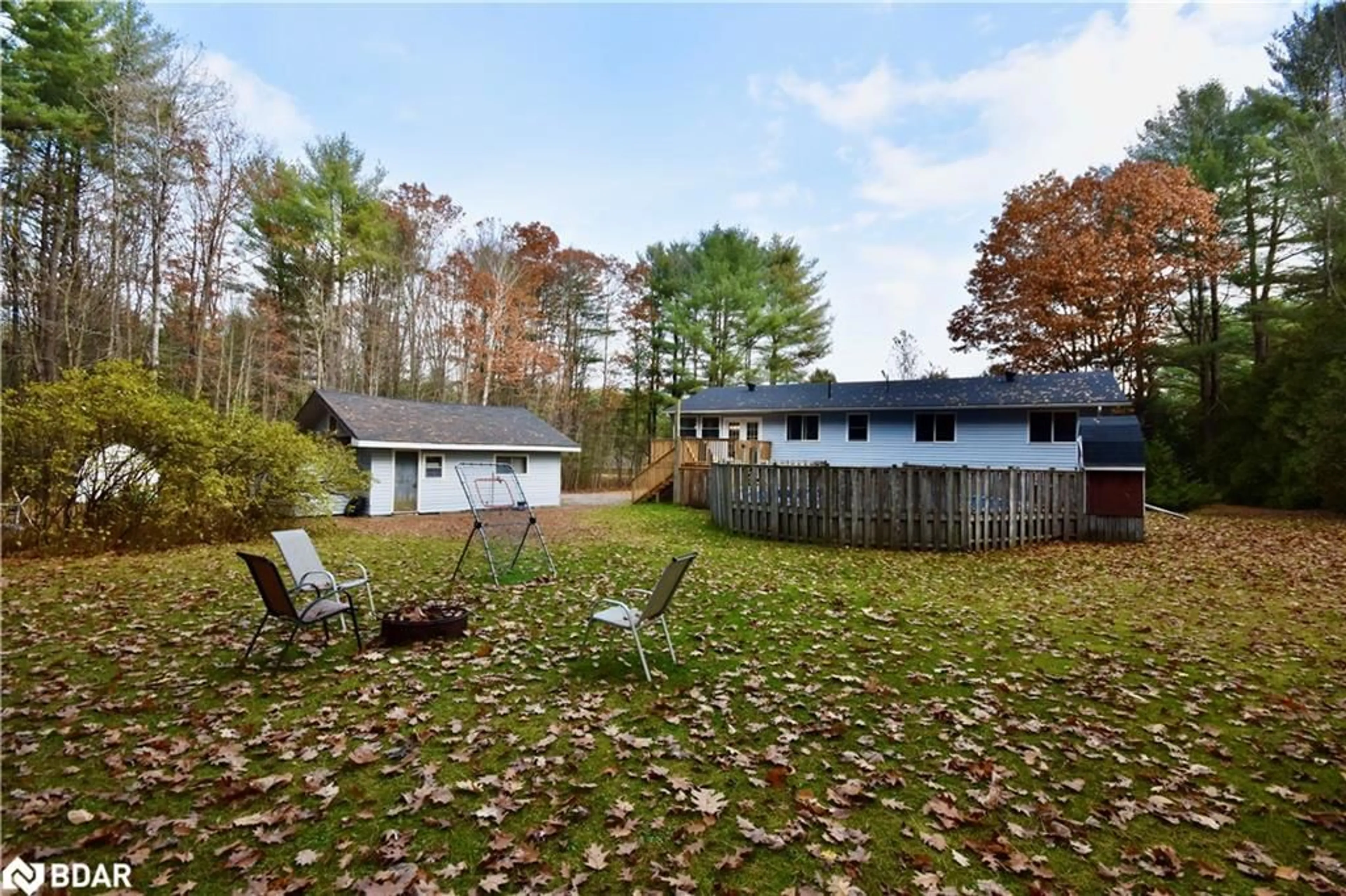 Patio, the fenced backyard for 20 Coulters Lane, Bracebridge Ontario P1P 1R1