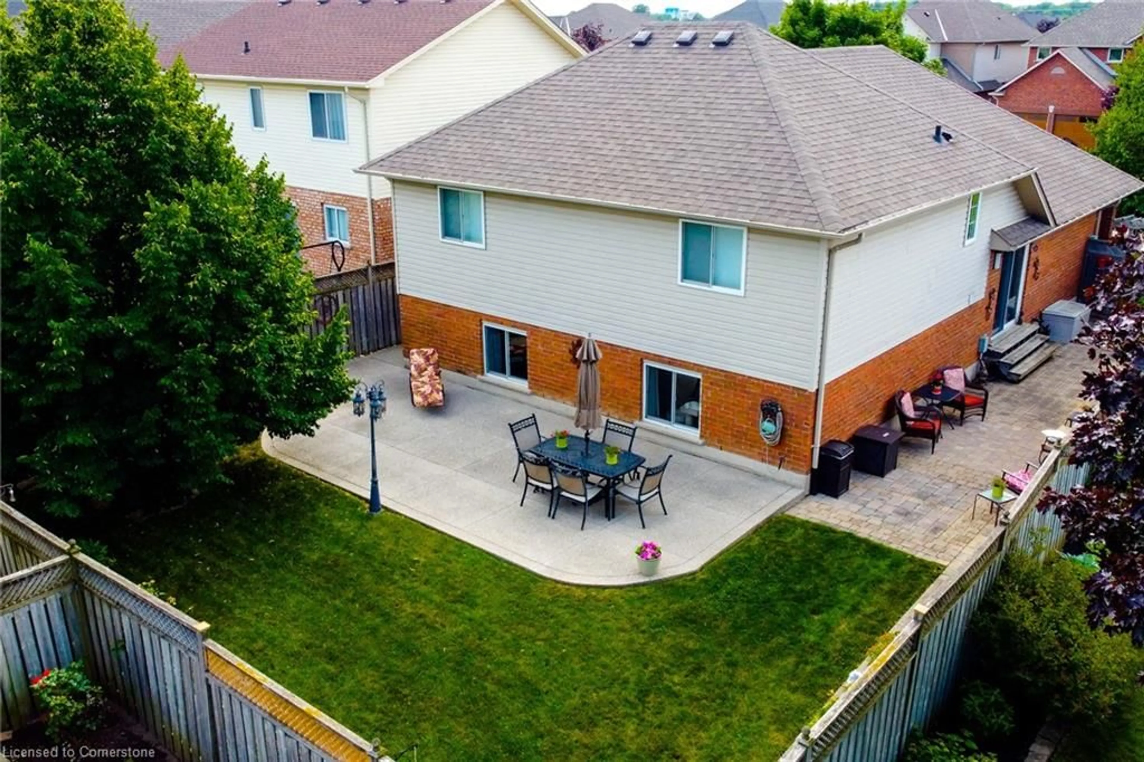 Patio, the fenced backyard for 2 Hampshire Pl, Stoney Creek Ontario L8J 3W9