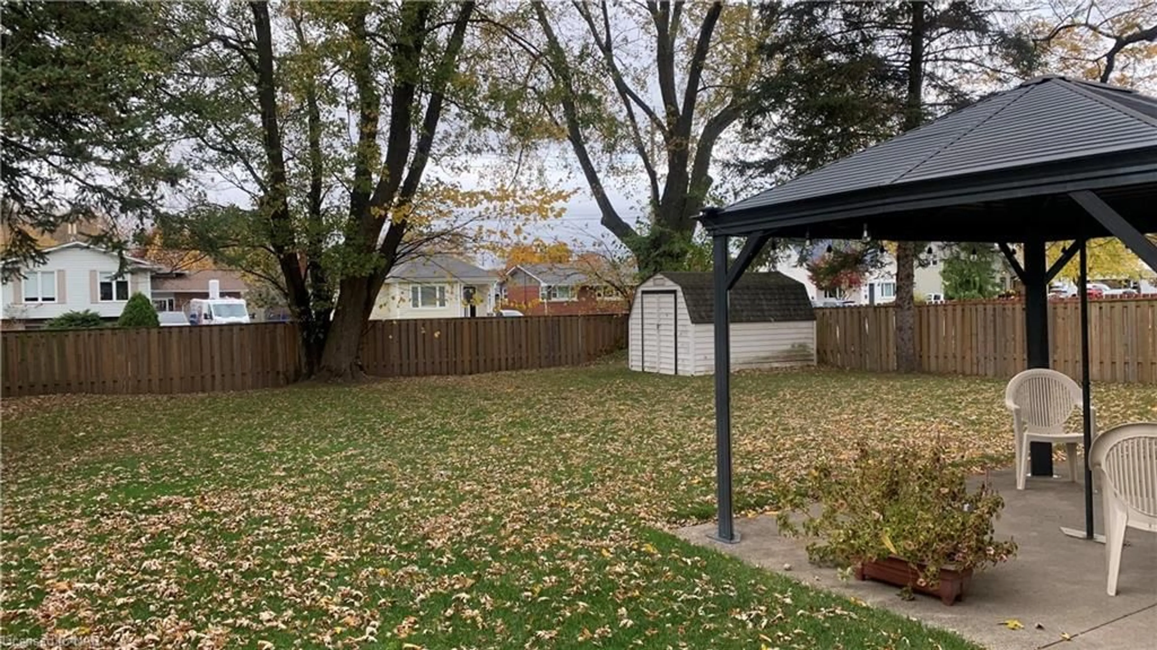 Patio, the fenced backyard for 7 Cranbrook Cres, Welland Ontario L3C 3P5