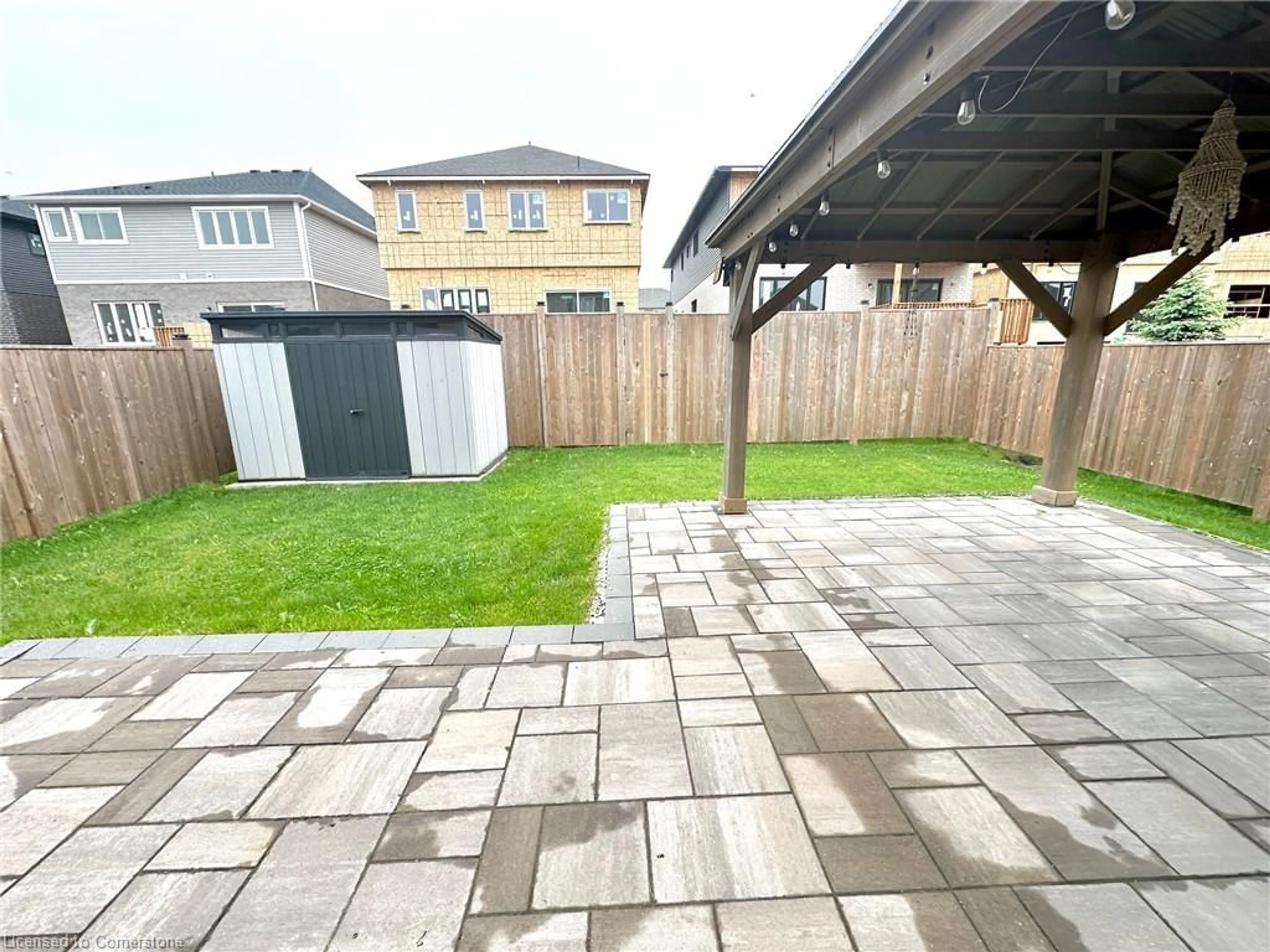 Patio, the fenced backyard for 34 Swan Ave, Niagara Falls Ontario L0S 1E6