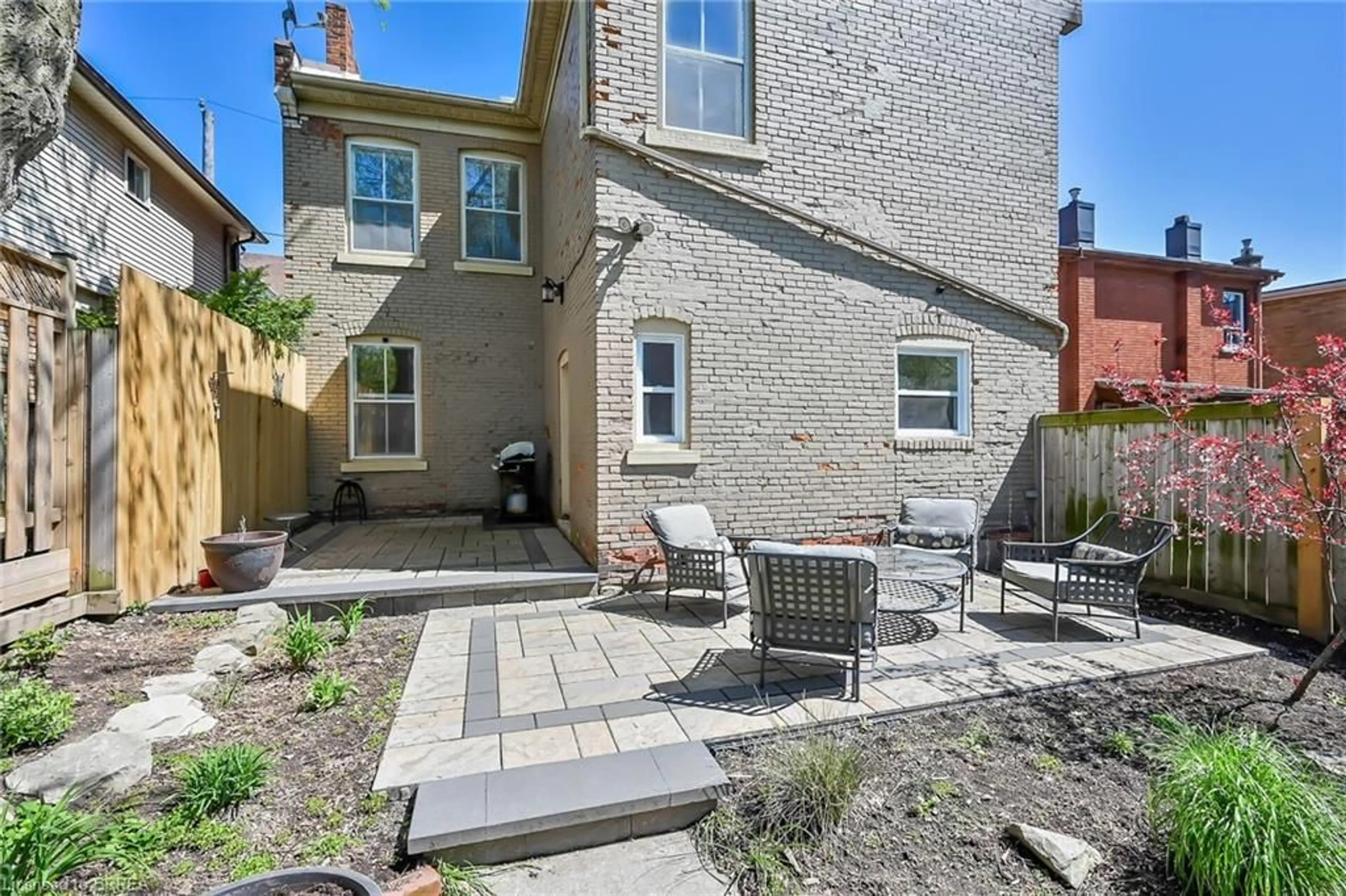 Patio, the fenced backyard for 40 Locke St, Hamilton Ontario L8P 3Z8