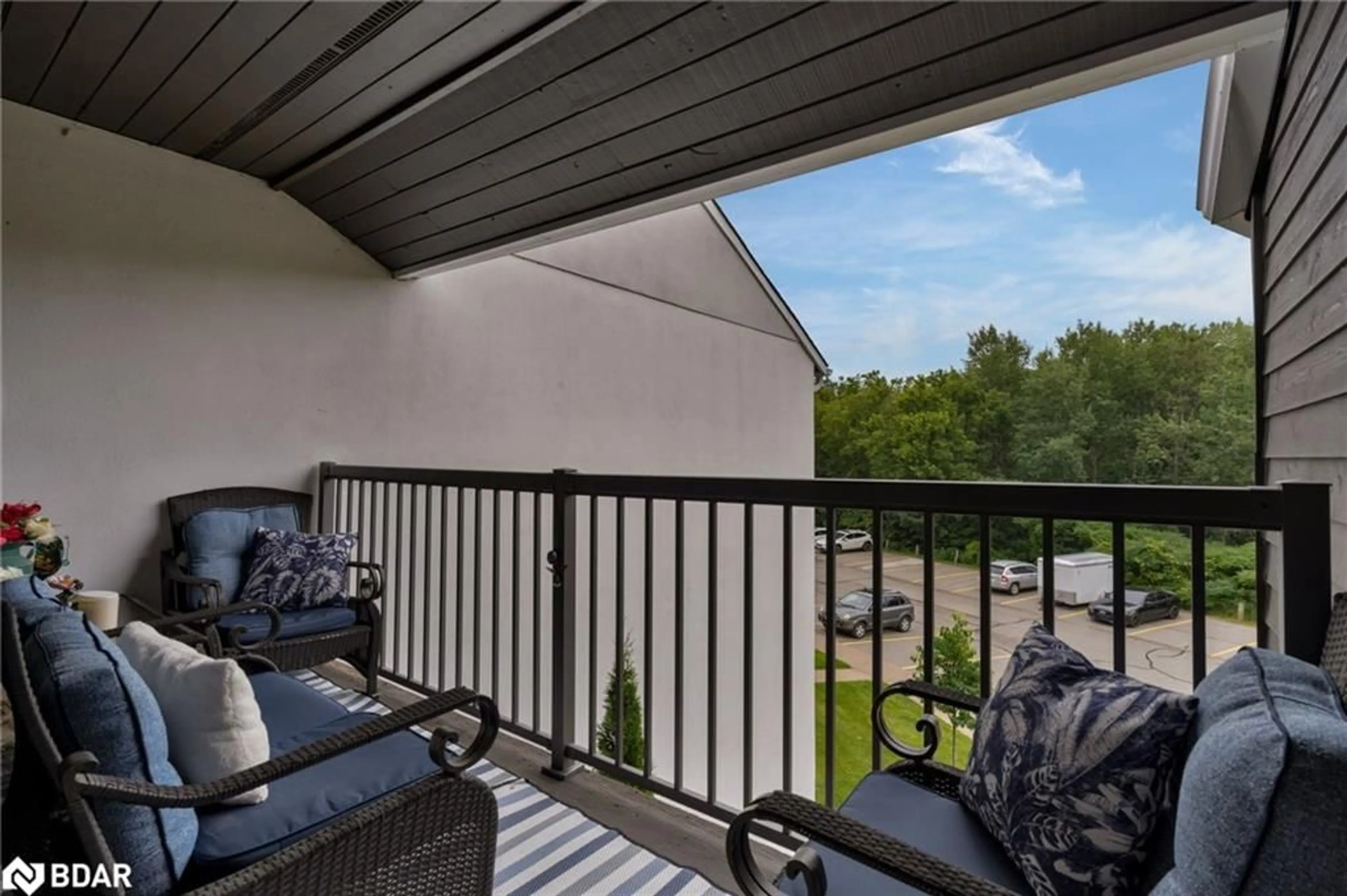 Patio, the fenced backyard for 1102 Horseshoe Valley Rd #303, Horseshoe Valley Ontario L4M 4Y8