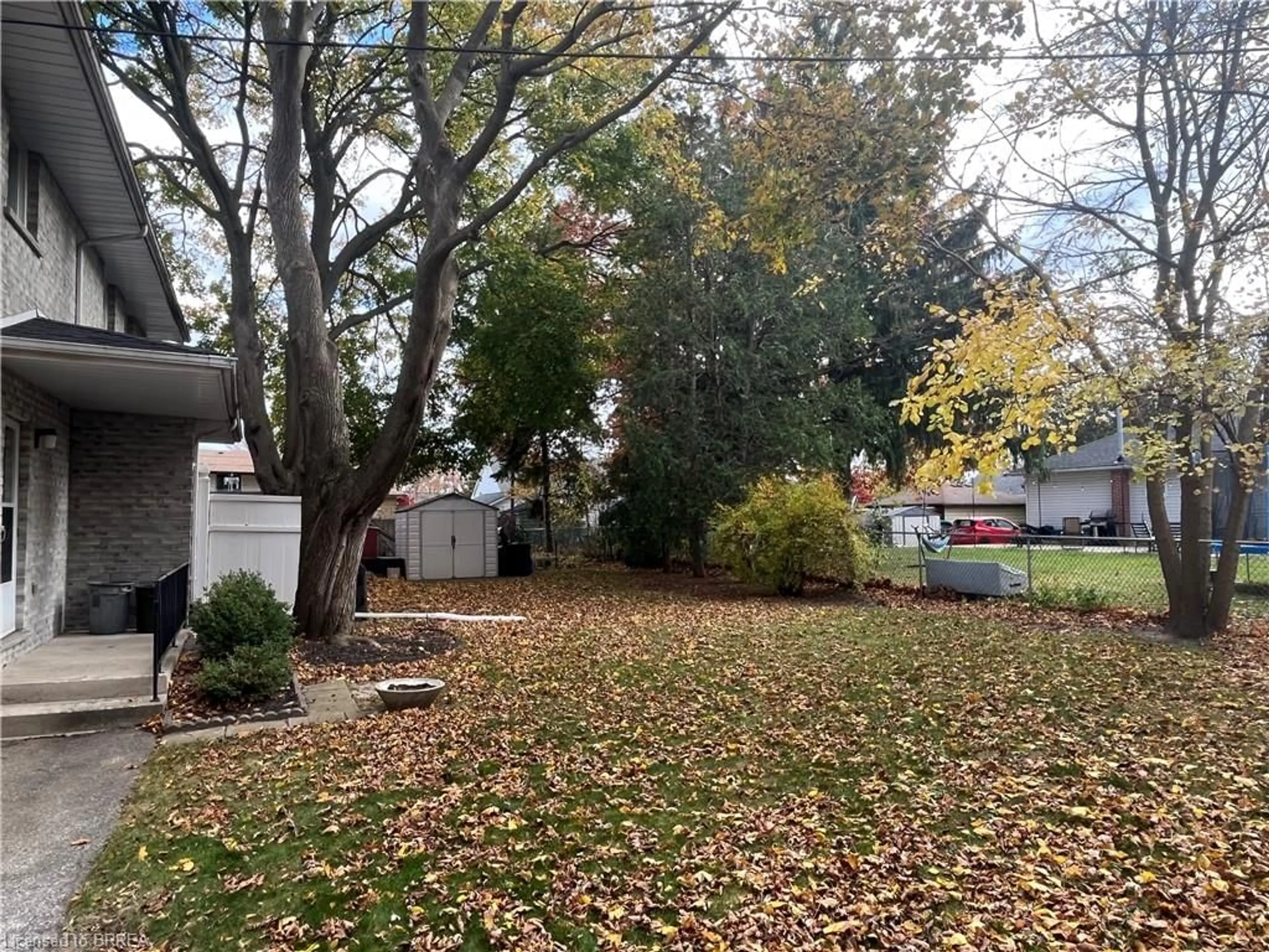 A pic from exterior of the house or condo, the fenced backyard for 24 Eddy Ave, Brantford Ontario N3R 2M6