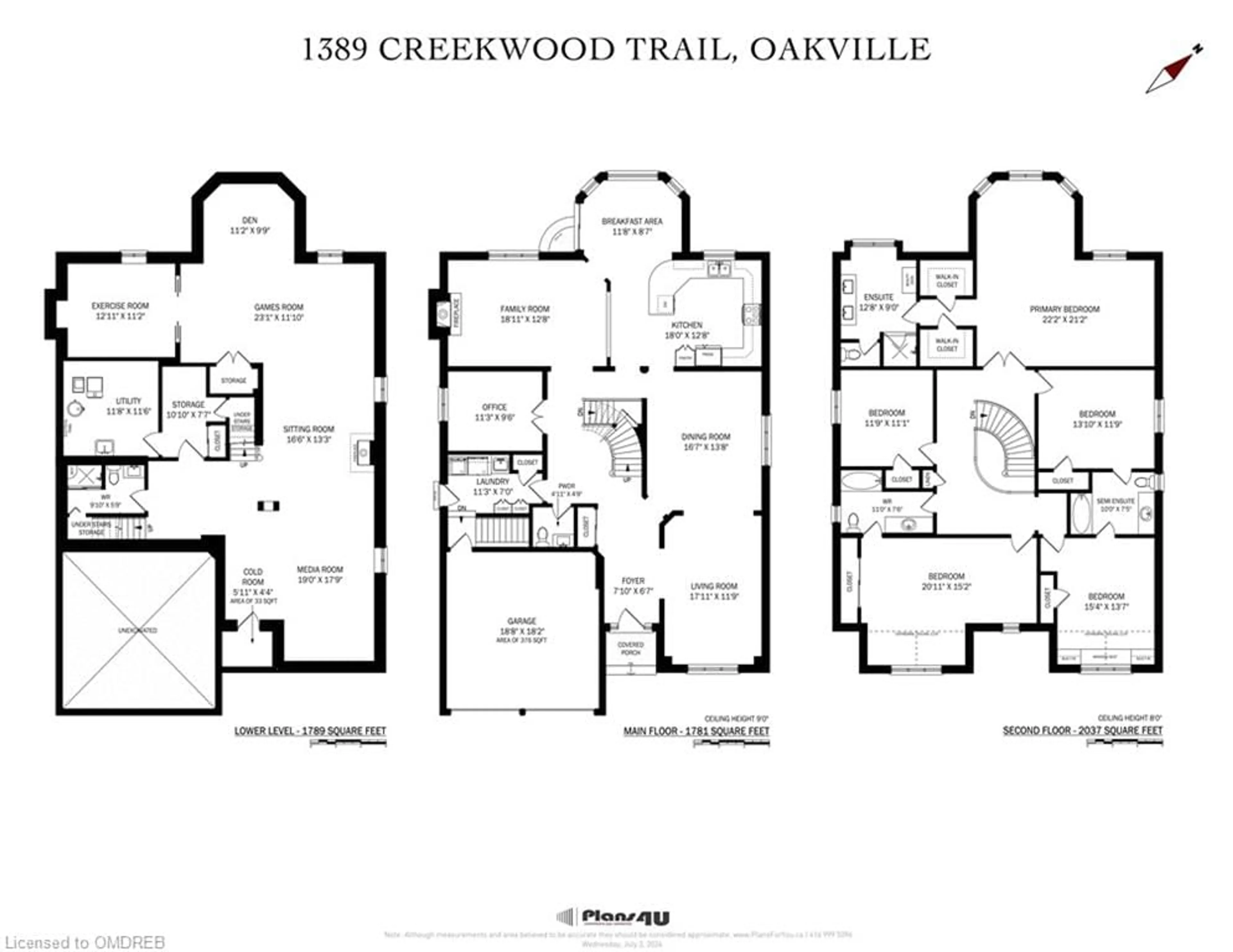 Floor plan for 1389 Creekwood Trail, Oakville Ontario L6H 6C7