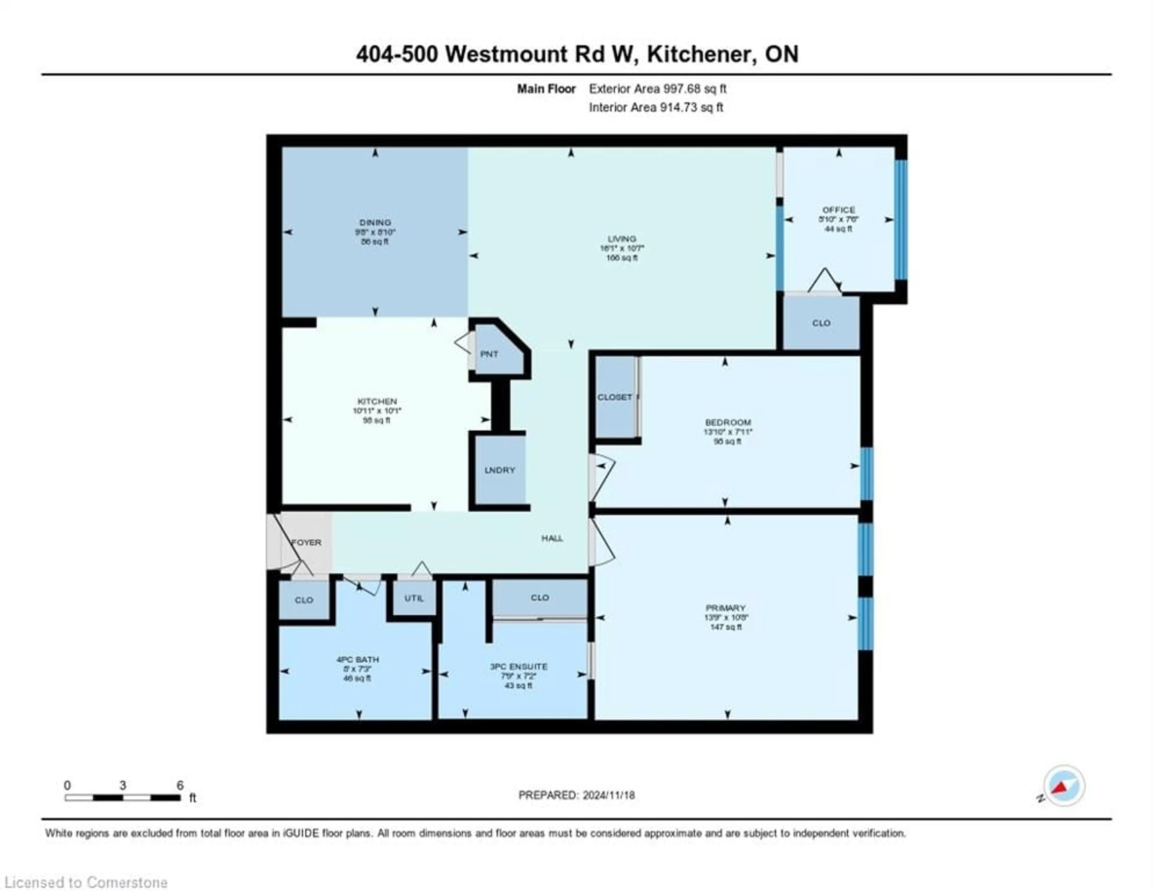 Floor plan for 500 Westmount Rd #404, Kitchener Ontario N2M 5M9