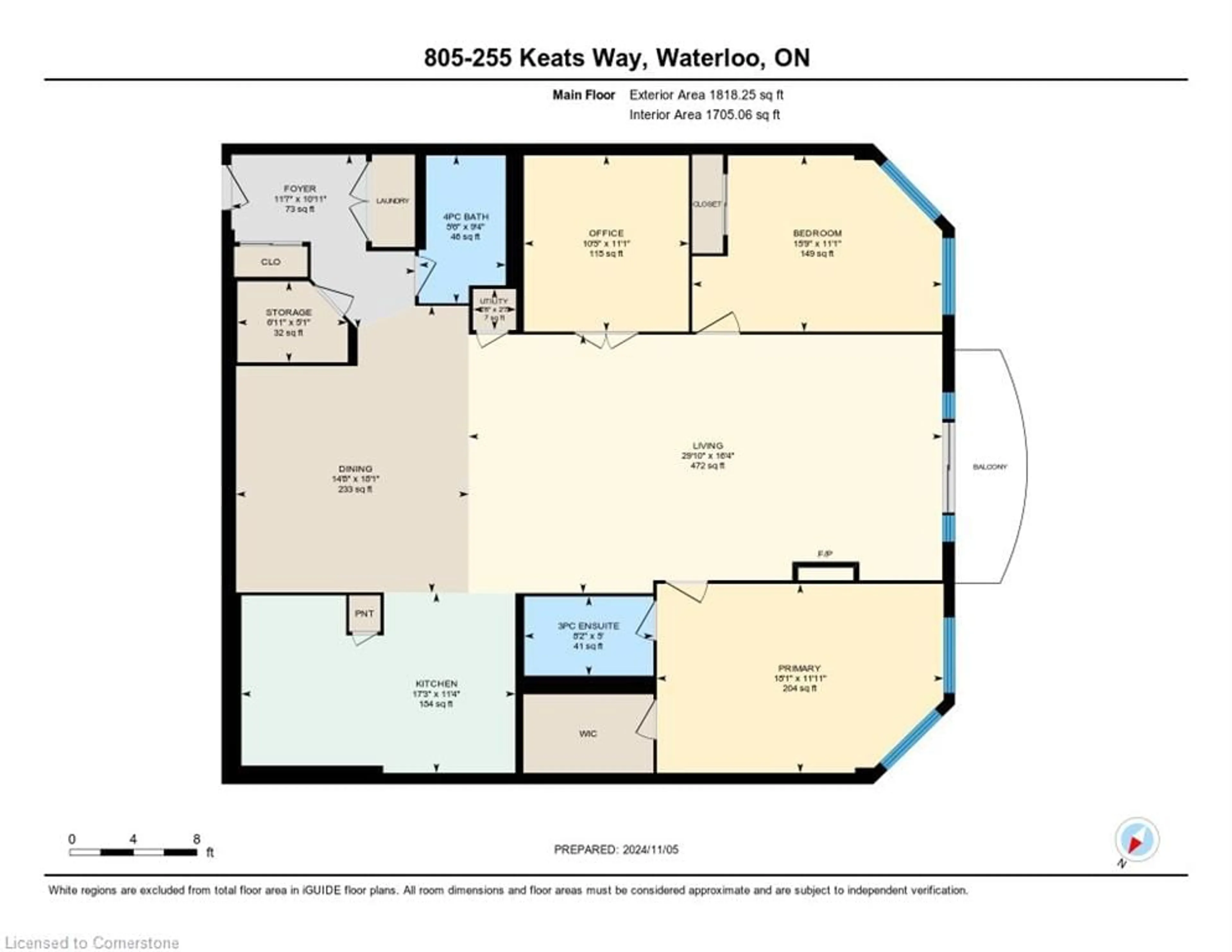 Floor plan for 255 Keats Way #805, Waterloo Ontario N2L 6N6