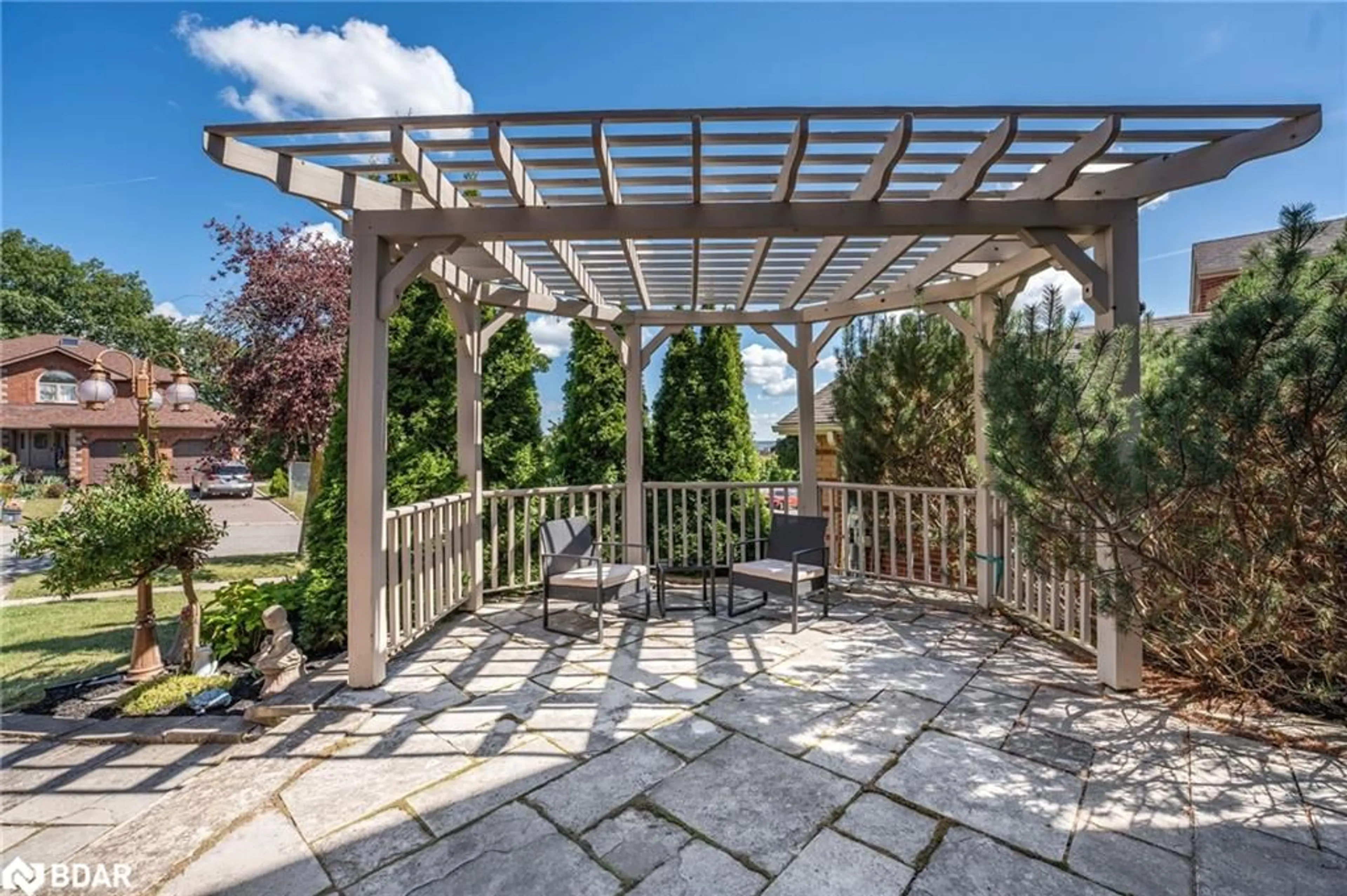 Patio, the fenced backyard for 22 Thackeray Cres, Barrie Ontario L4N 6J6