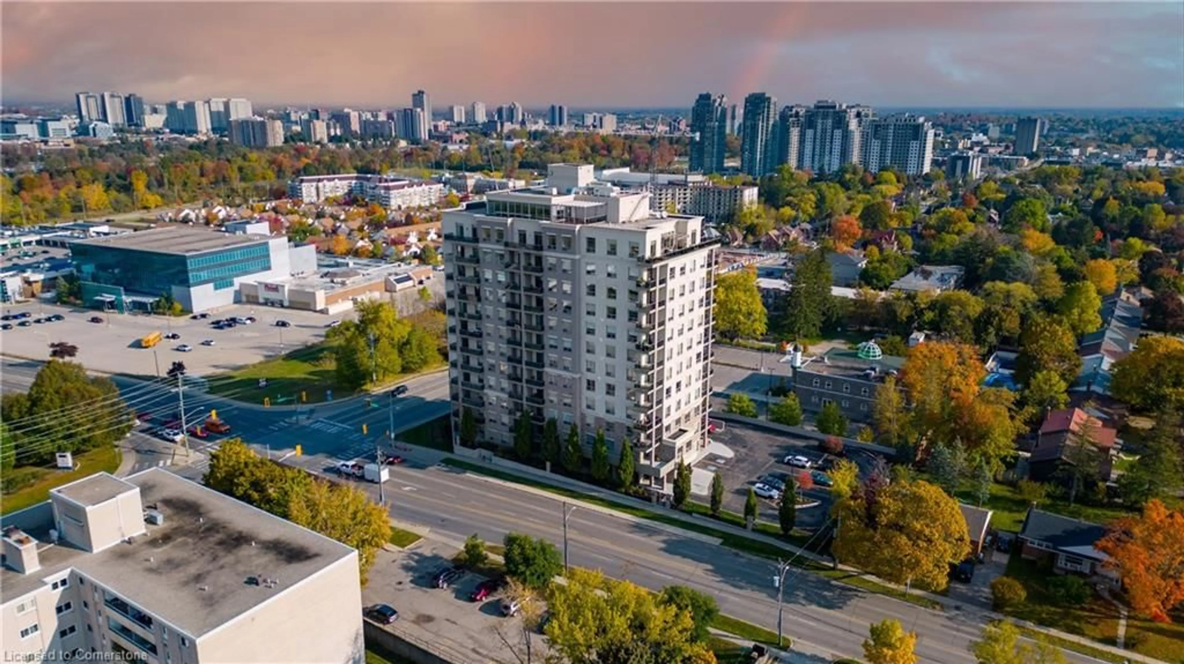 A pic from exterior of the house or condo, the view of city buildings for 223 Erb St #903, Waterloo Ontario N2L 0B3