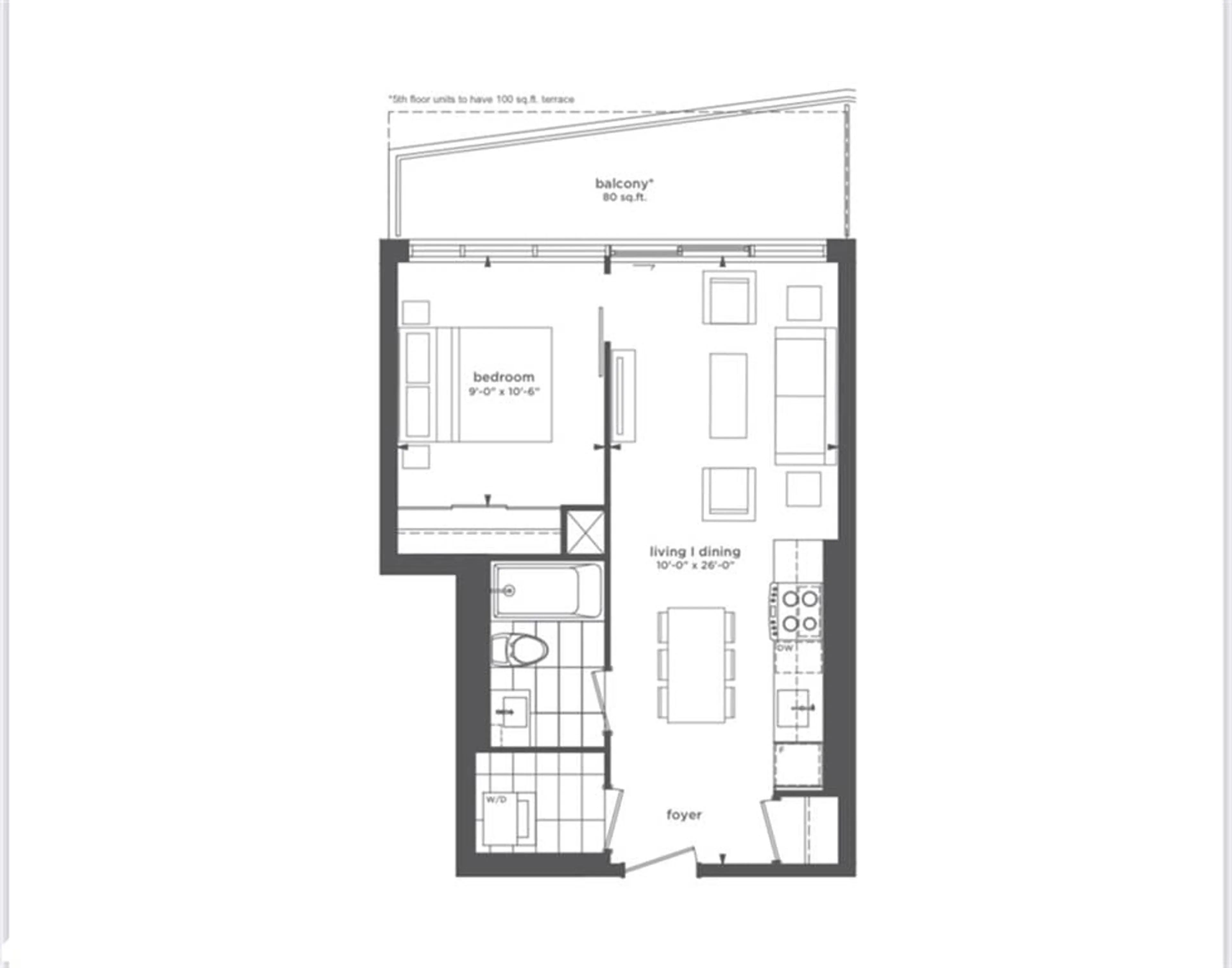 Floor plan for 45 Baseball Pl #1405, Toronto Ontario M4M 0E1