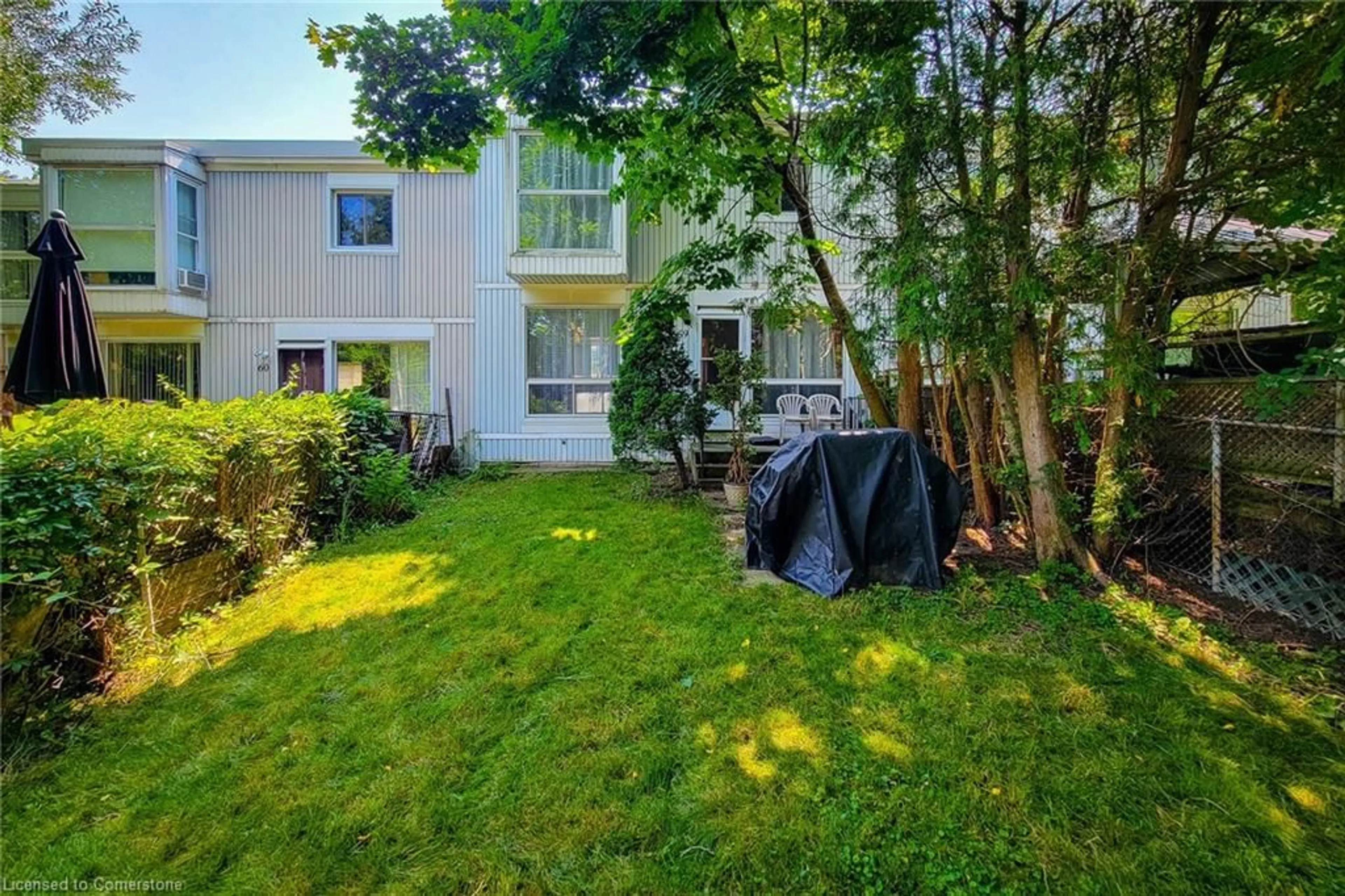 A pic from exterior of the house or condo, the fenced backyard for 25 Britten Close #B59, Hamilton Ontario L9C 4J8