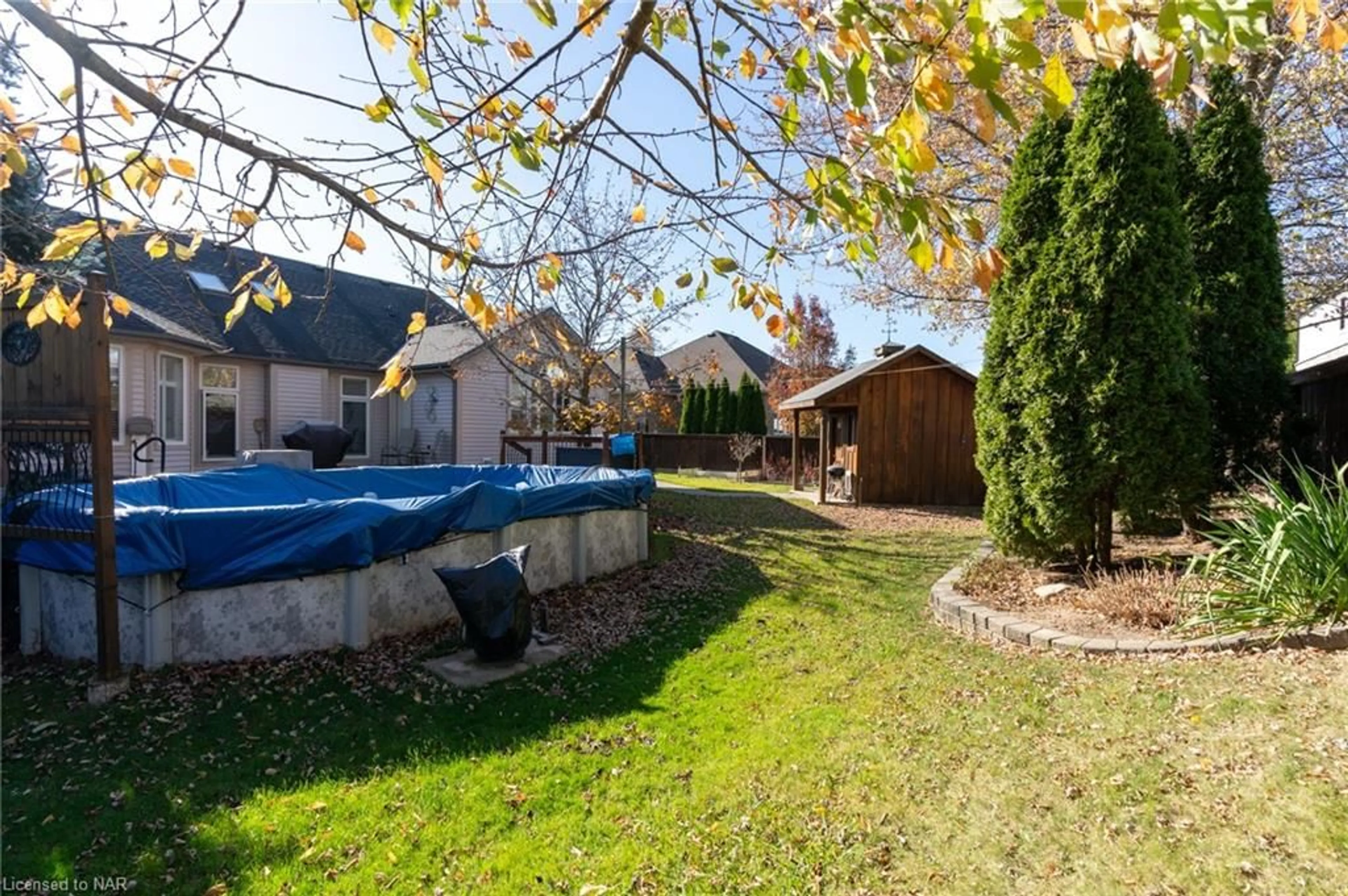 Patio, the fenced backyard for 100 Thorold Rd, Welland Ontario L3C 7A6