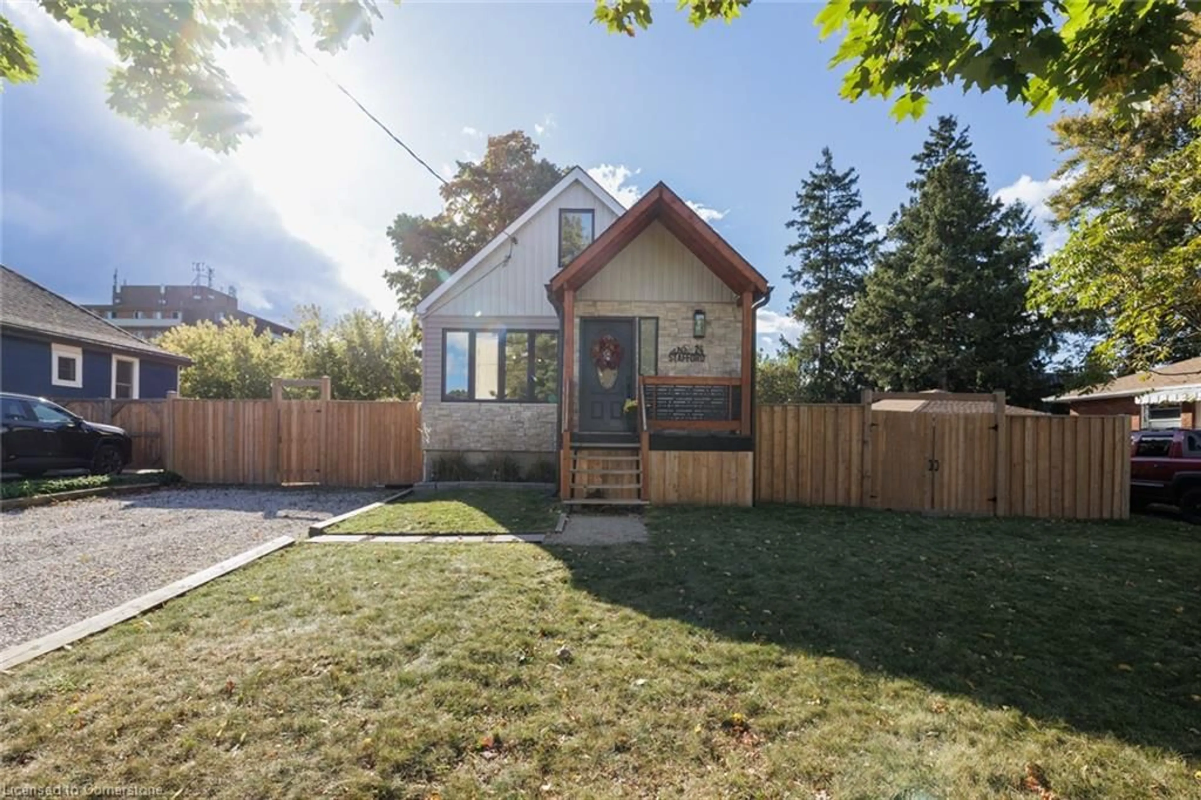 Frontside or backside of a home, the fenced backyard for 24 Stafford St, Woodstock Ontario N4S 3Z6