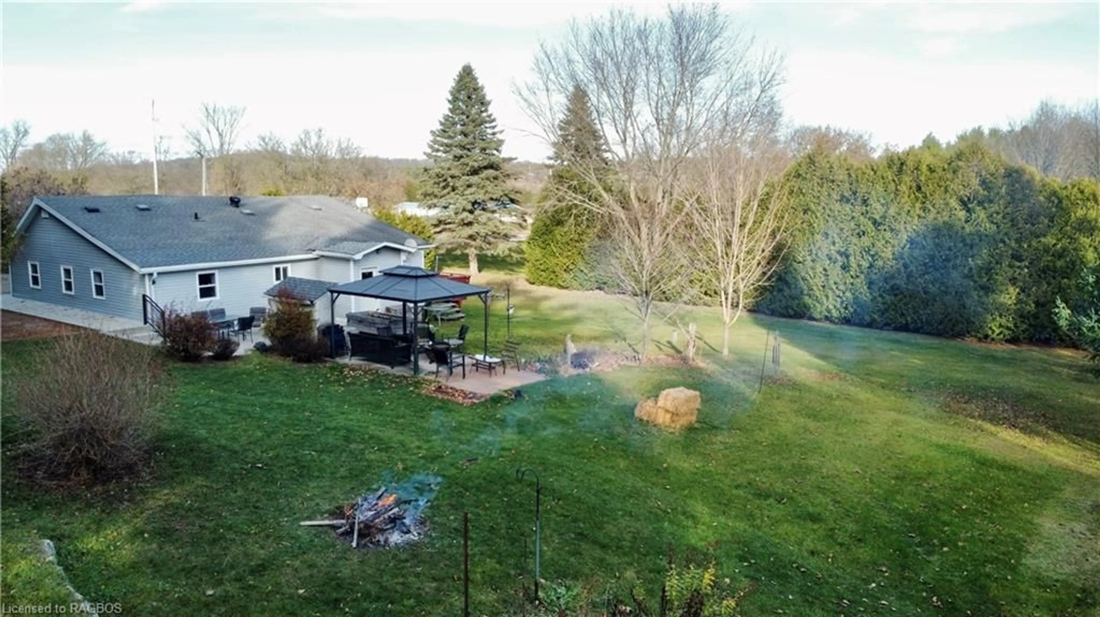 Patio, the fenced backyard for 401838 Grey County Rd 4, West Grey Ontario N4N 3B8