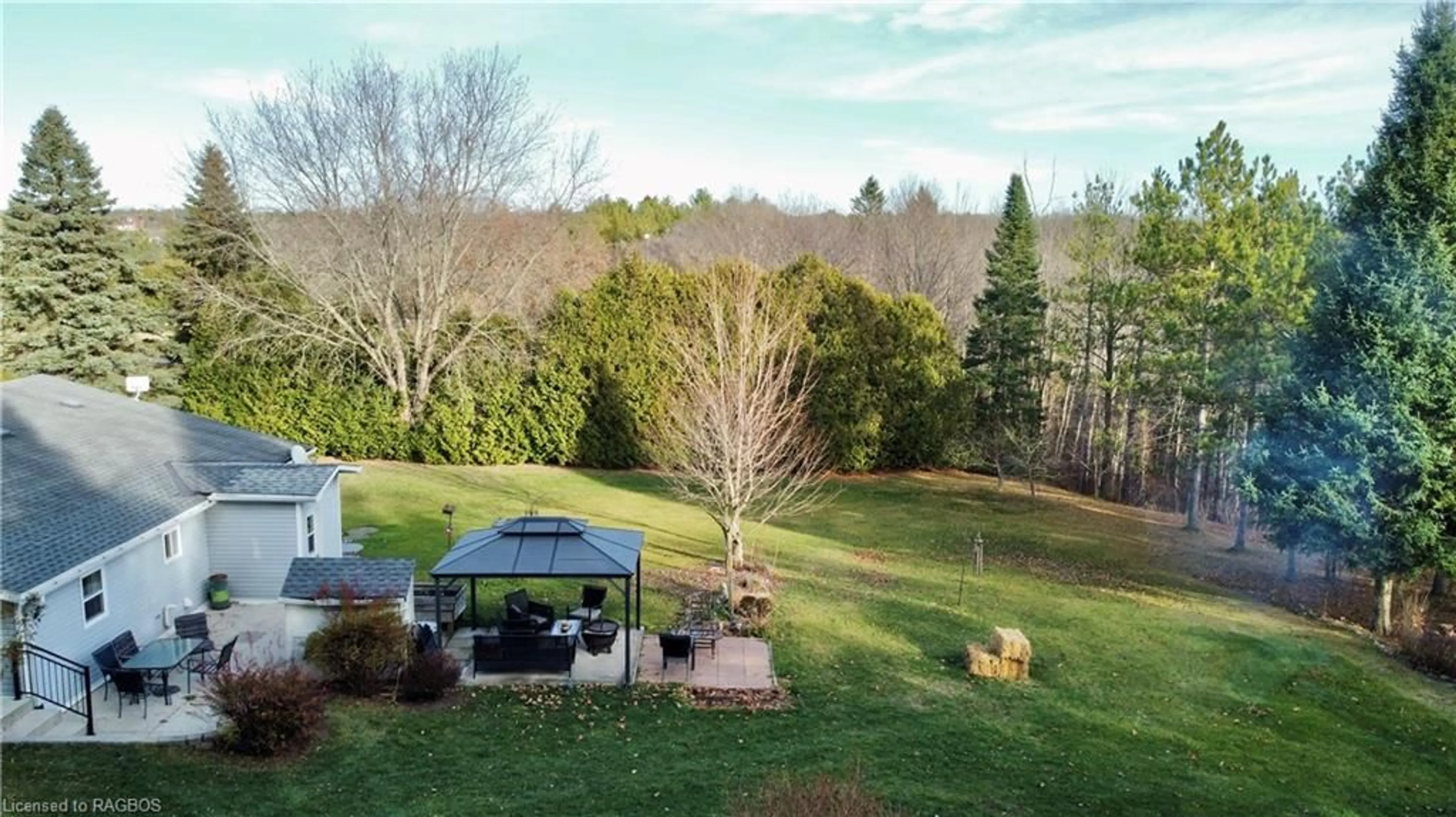 Patio, the fenced backyard for 401838 Grey County Rd 4, West Grey Ontario N4N 3B8