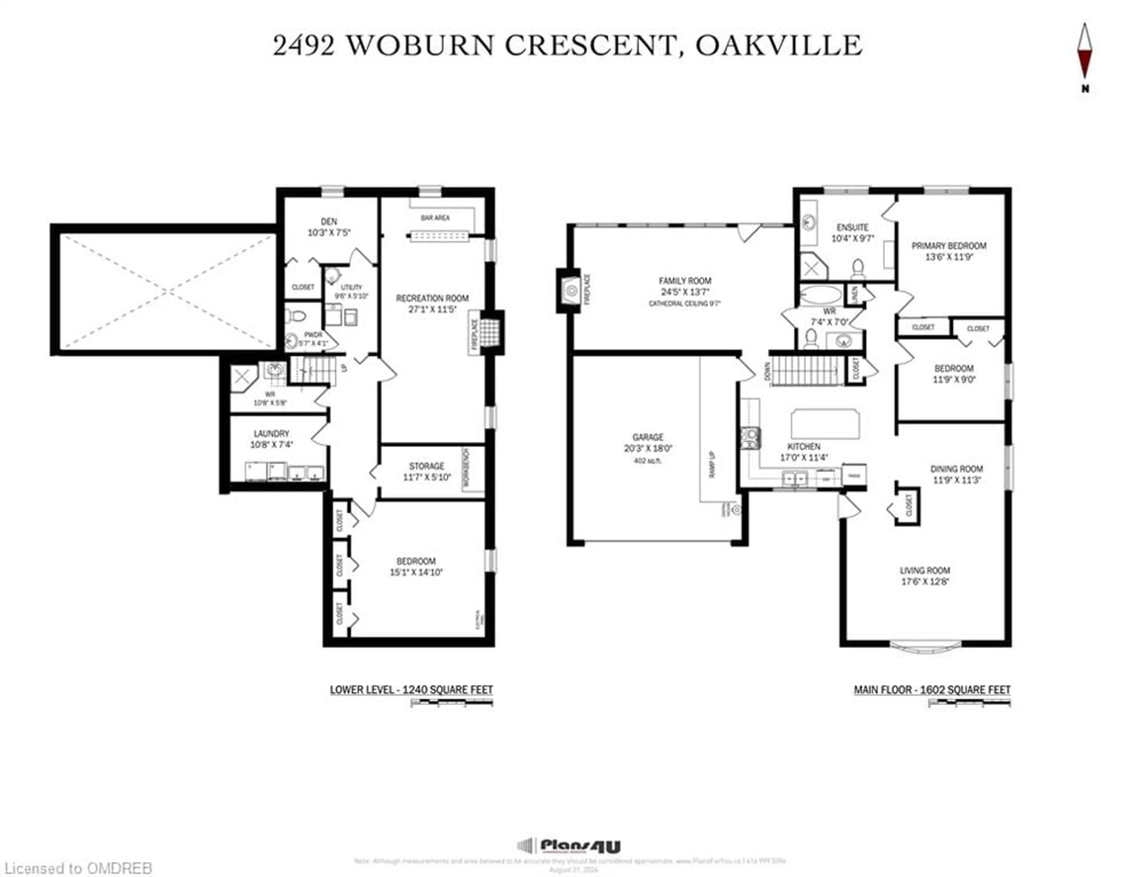 Floor plan for 2492 Woburn Cres, Oakville Ontario L6L 5E9