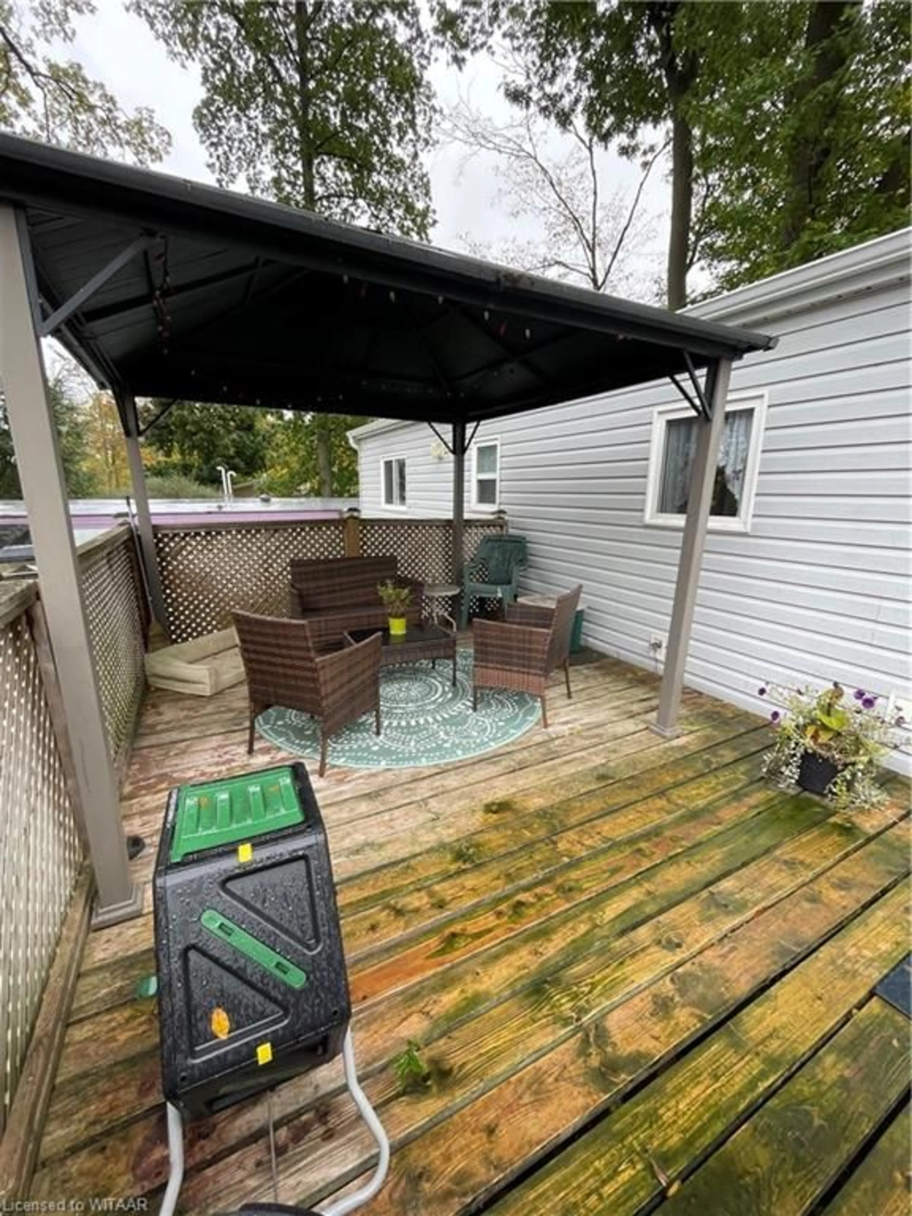 Patio, the fenced backyard for 596101 Highway 59 #106, East Zorra Tavistock Ontario N4S 7W1