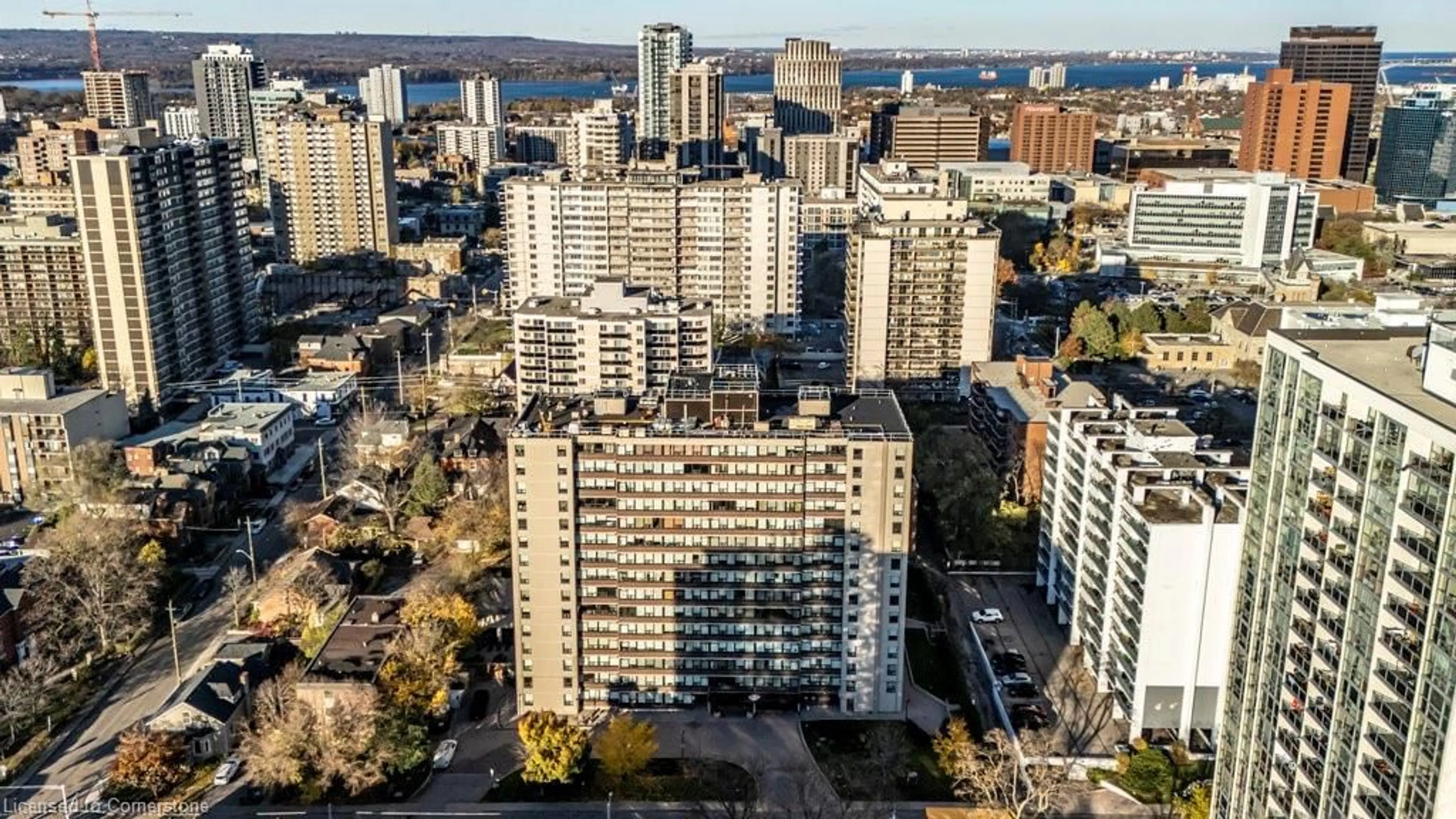 A pic from outside/outdoor area/front of a property/back of a property/a pic from drone, city buildings view from balcony for 120 Duke St #1602, Hamilton Ontario L8P 4T1