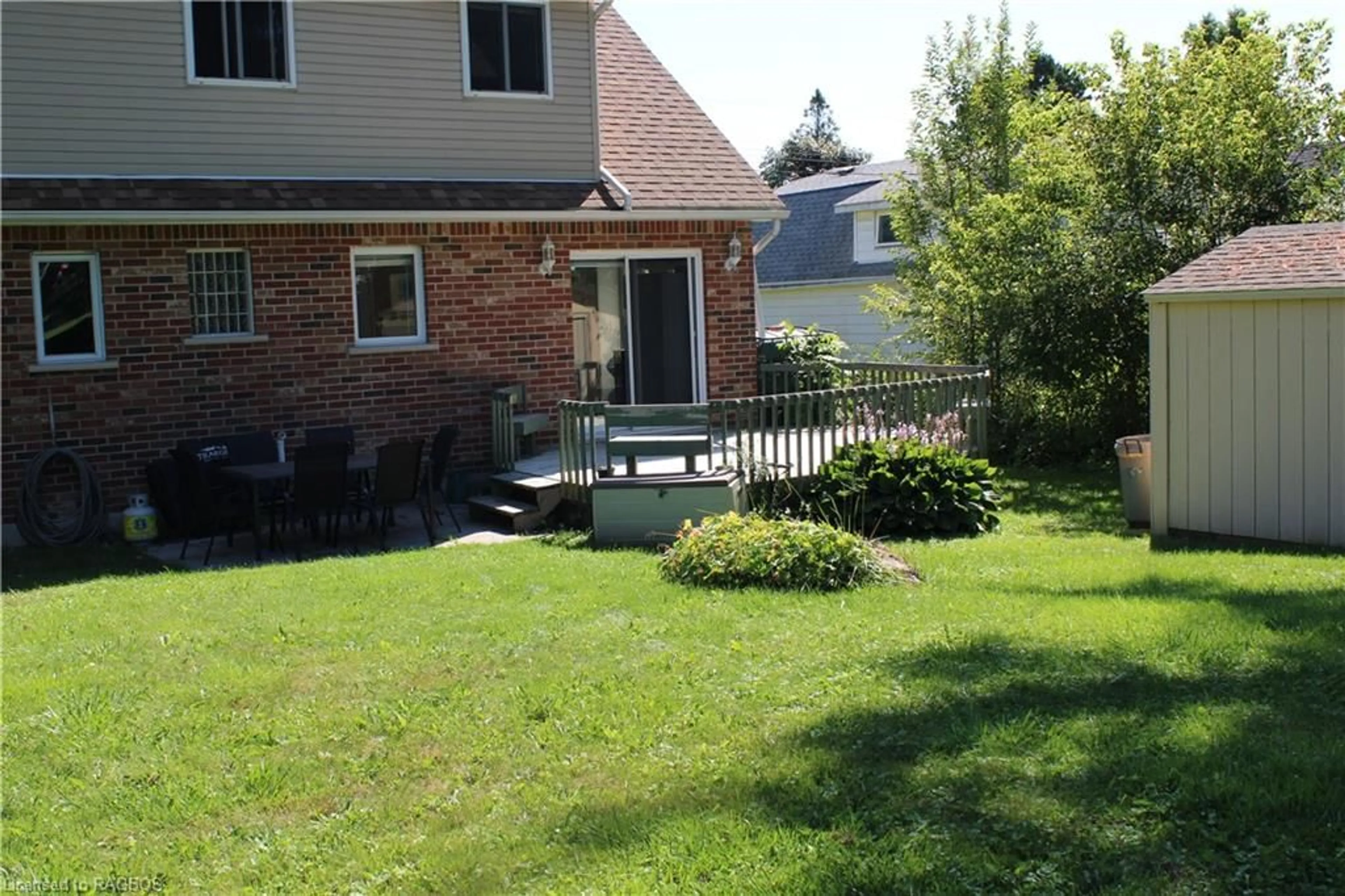 Patio, the fenced backyard for 96 Main St, Lion's Head Ontario N0H 1W0